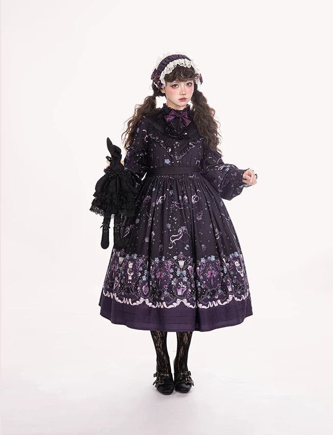 Purple Vintage Grape Print Relaxed Lolita OP Dress with Pockets