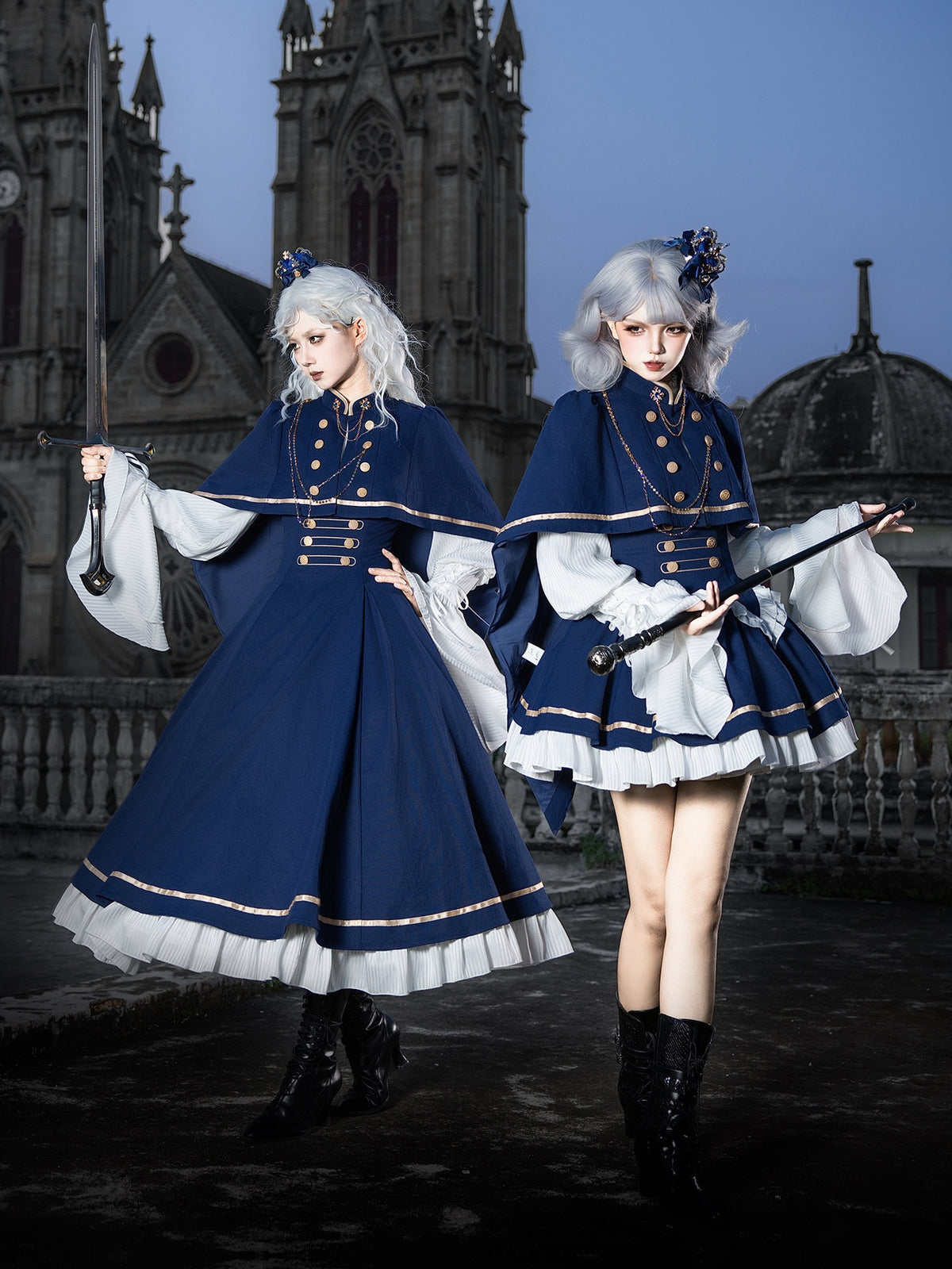 Eternal Crown Royal‑Court Faux Two‑Piece Lolita OP with Cape Set