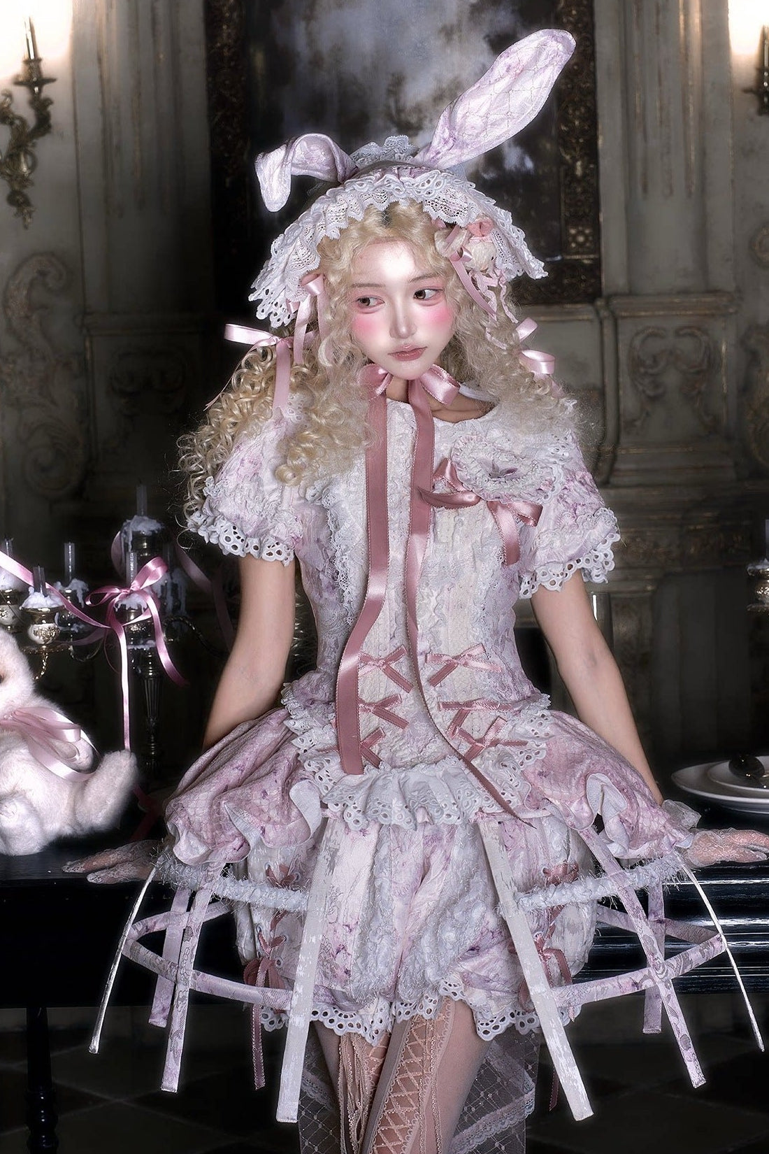 Castle Bunny Lolita Vintage Doll‑Like Two‑Piece Pink Set