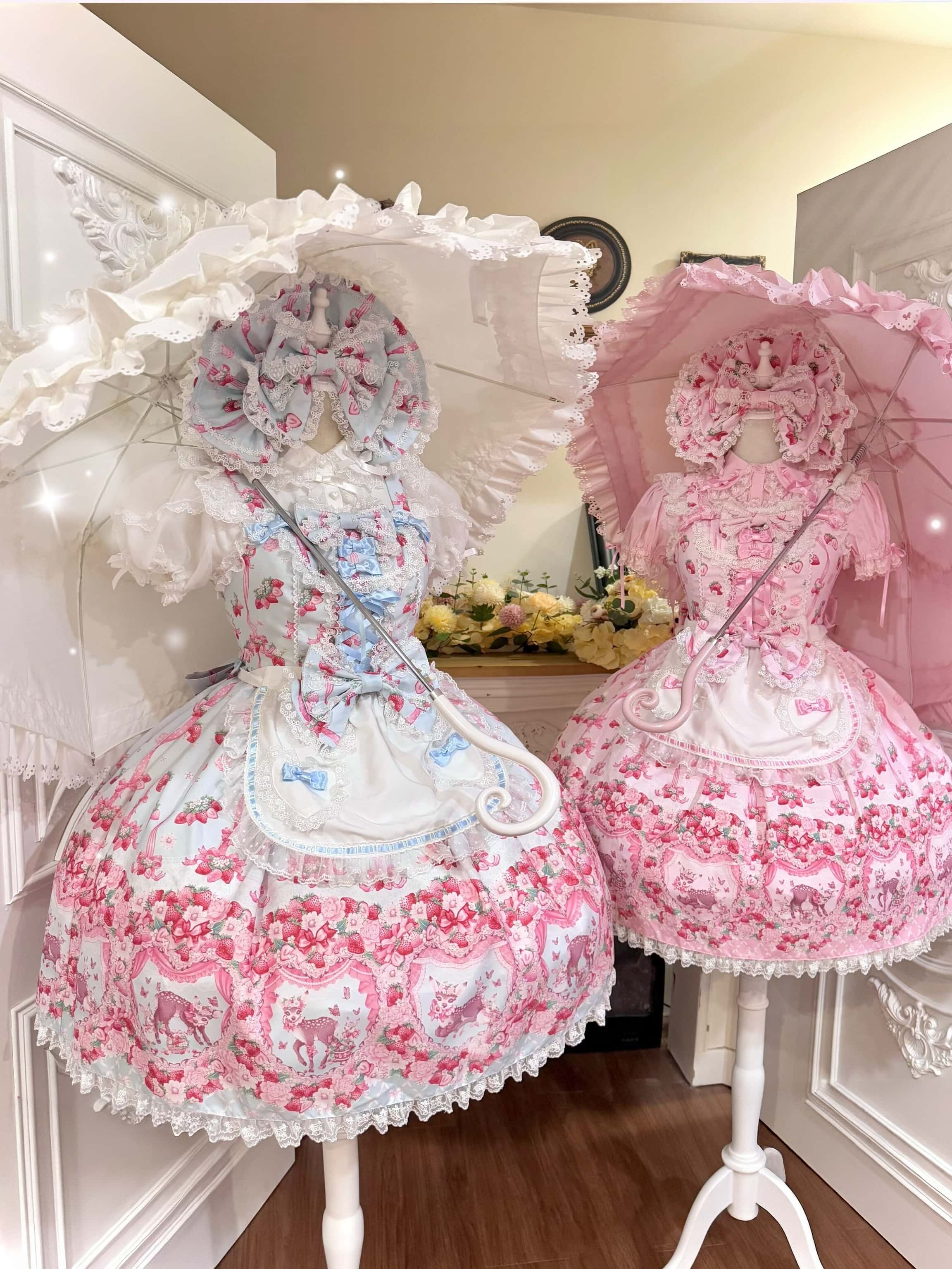 Deer Strawberry Garden Old-School Strawberry Print Lolita JSK