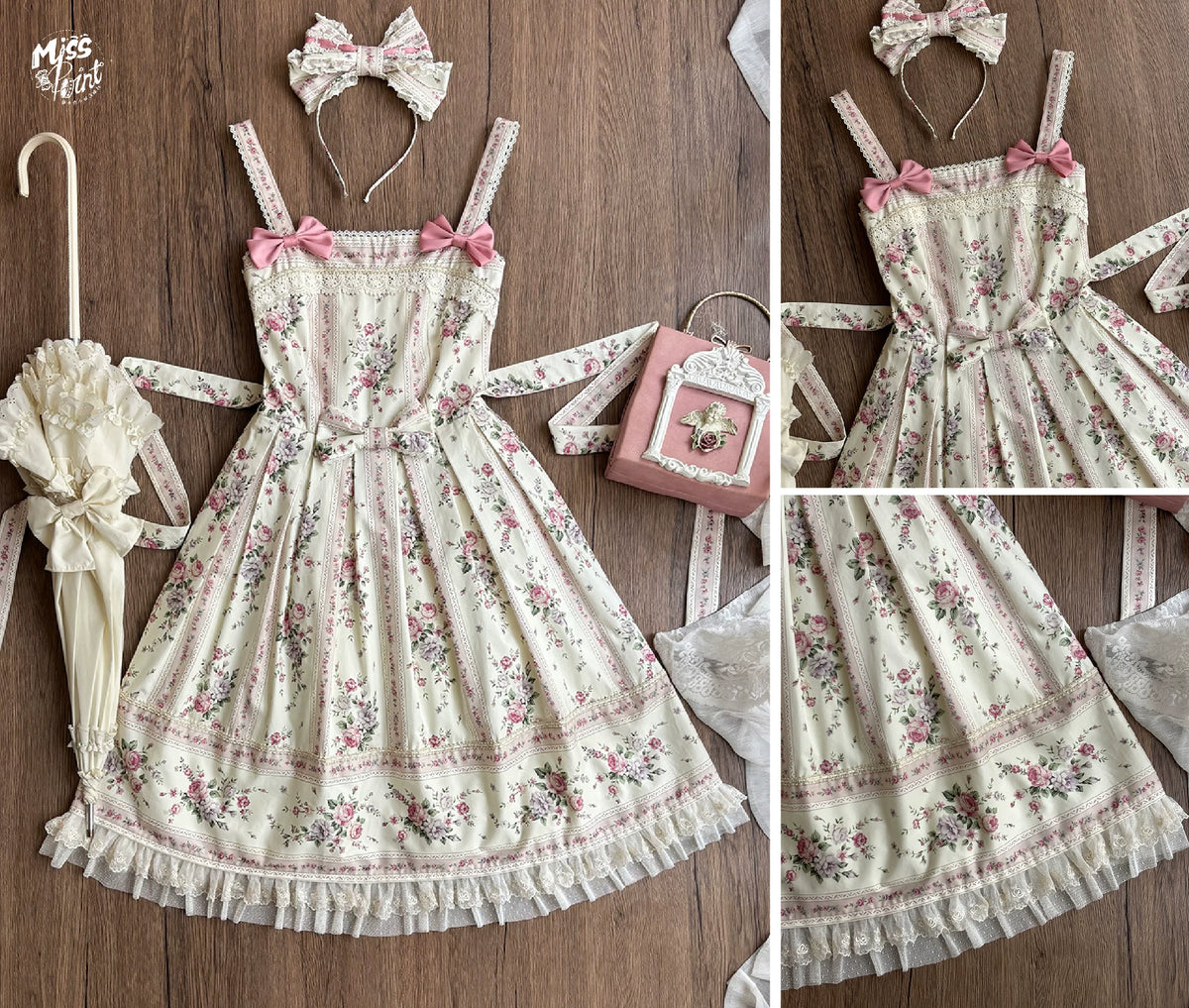 Susans Garden Pastel Floral Lolita Box Pleat JSK Dress Set