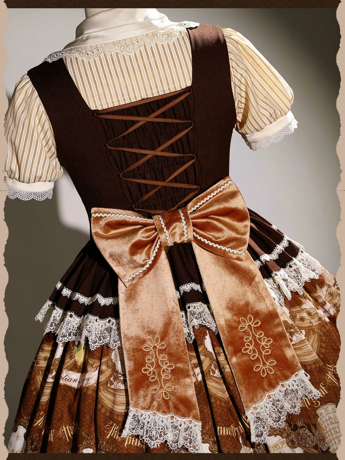 Italian Travelogue Brown British Style Lolita OP Dress and Coat