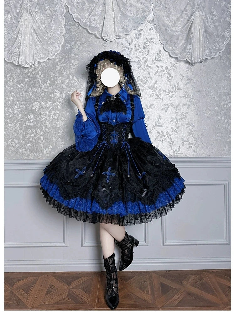 Dark Mist Banquet Gothic Suspender Dress & Blouse Set