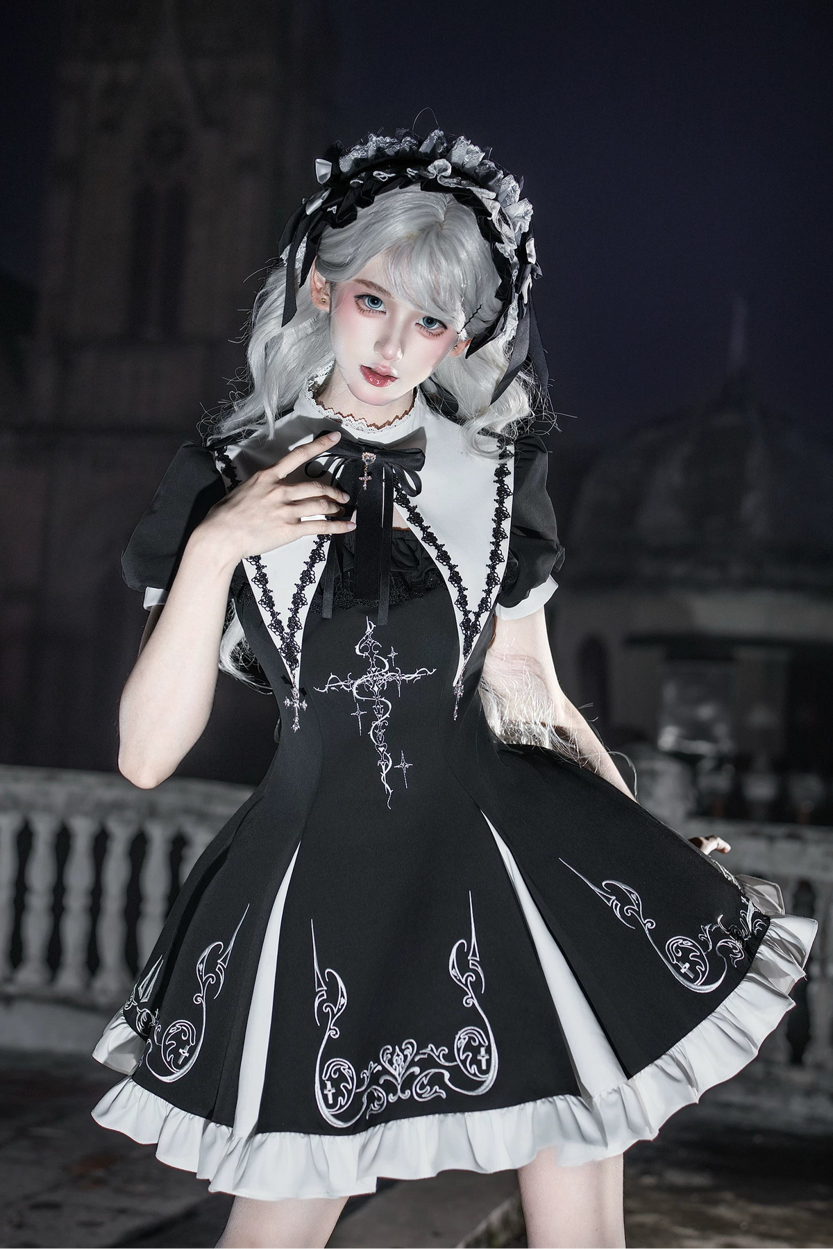 Nightfall Judgment Lolita Gothic‑Style Embroidered Long & Short OP Dress