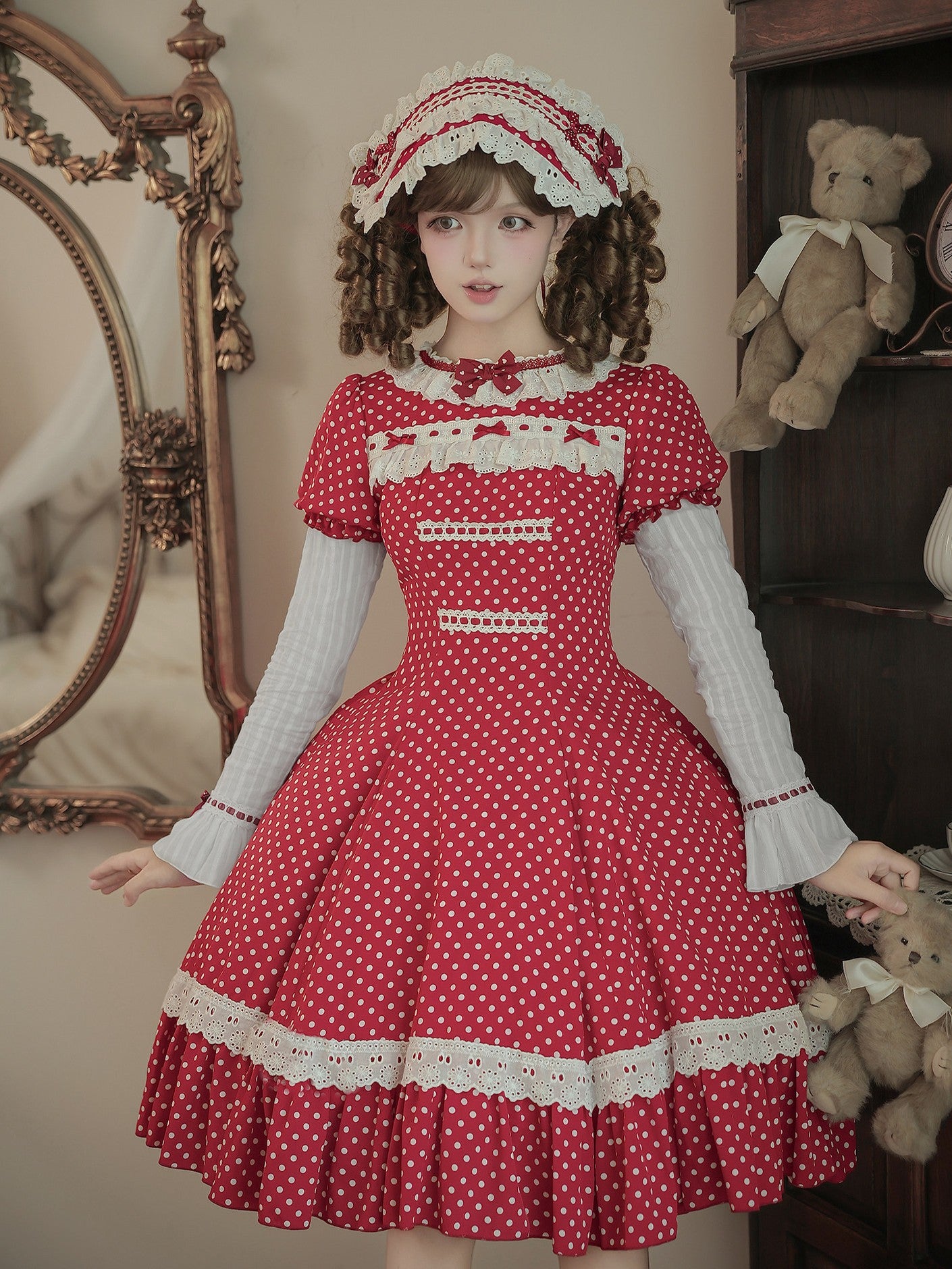 Showa Chronicle Old‑School Sweet Polka‑Dot Lolita OP / JSK Dress