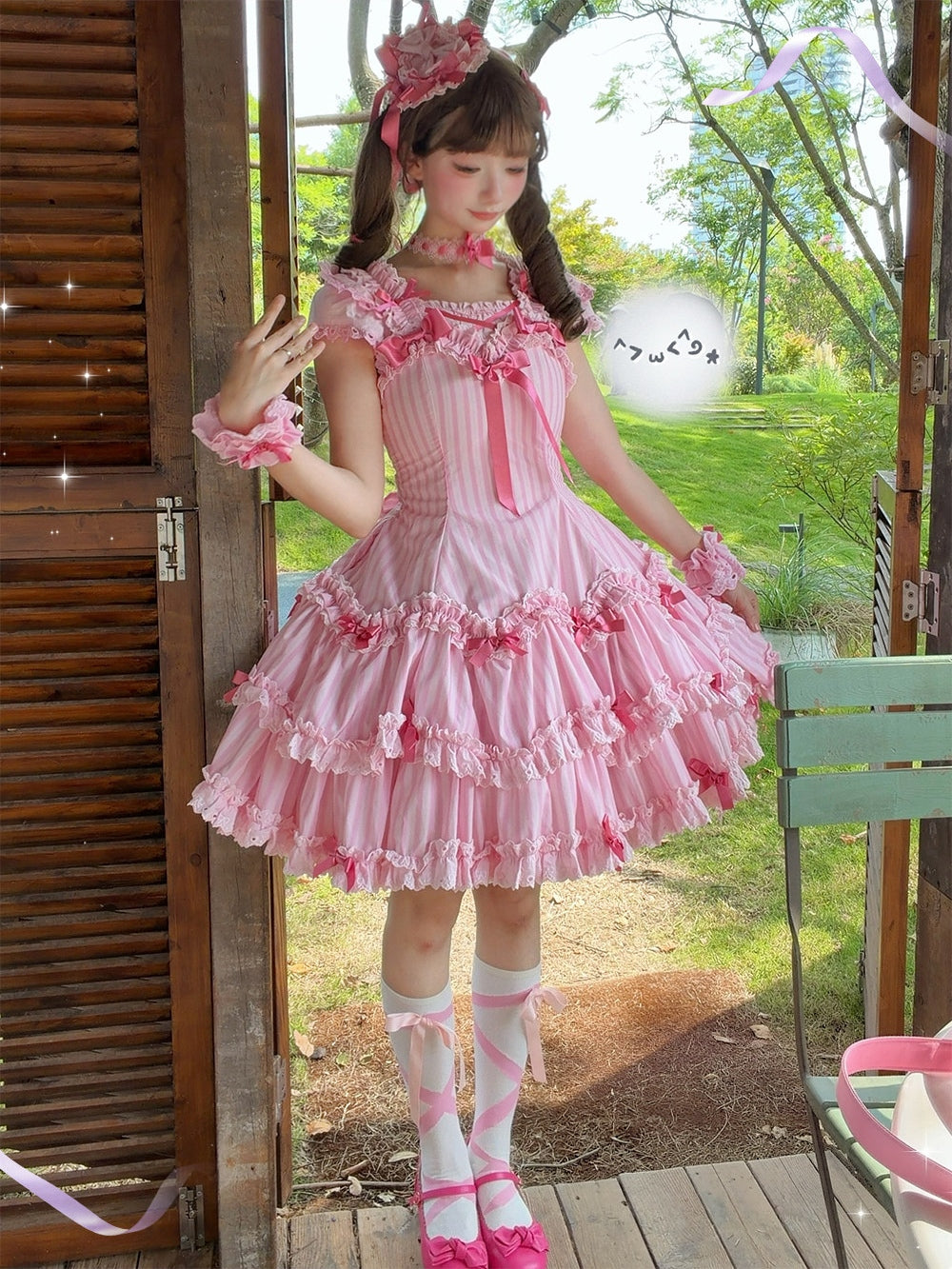 Eternal Girl‑Heart Printed Striped High‑Waist Lolita JSK/OP Dress