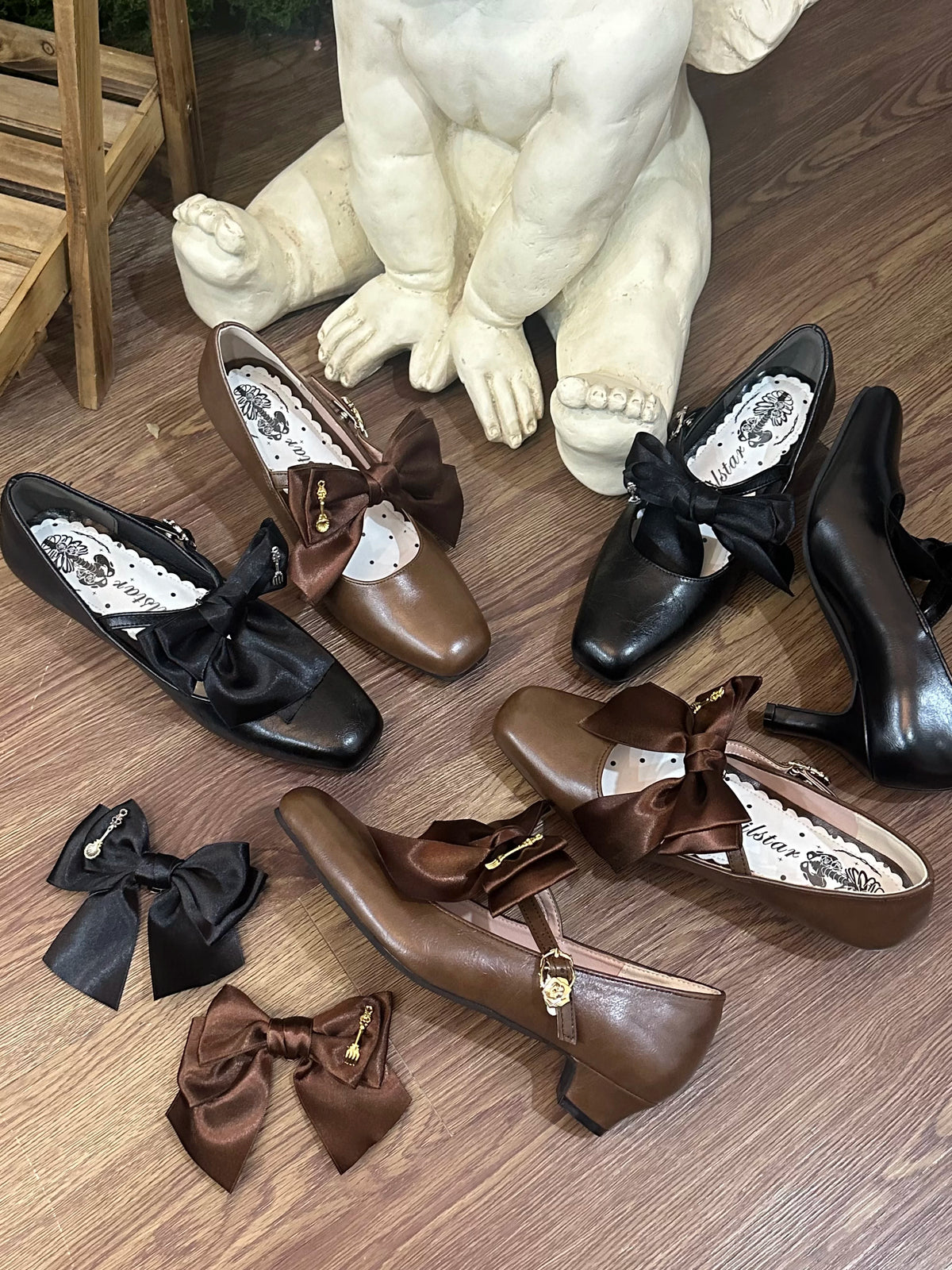 Afternoon Tea Vintage Bow Square Toe Mid Heel Lolita Mary Jane Pumps