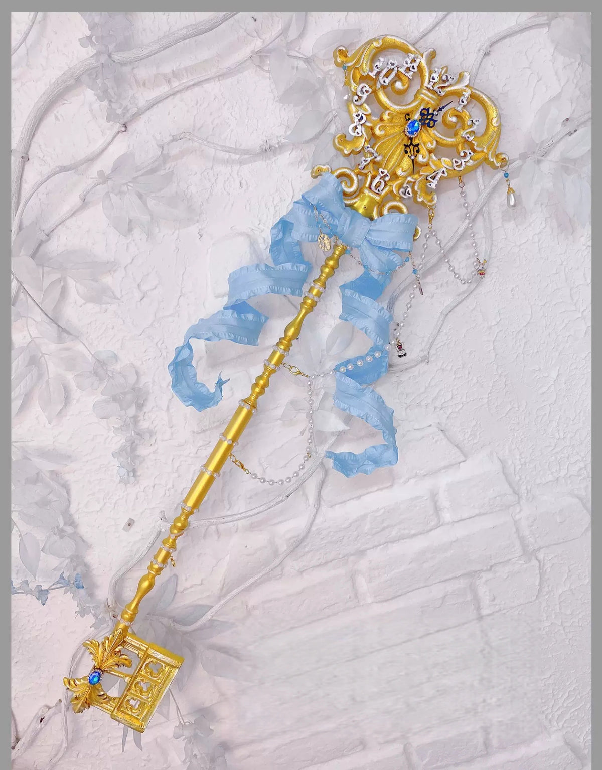 Alice Gold Key Scepter Lolita Prop with Shapeable Bow