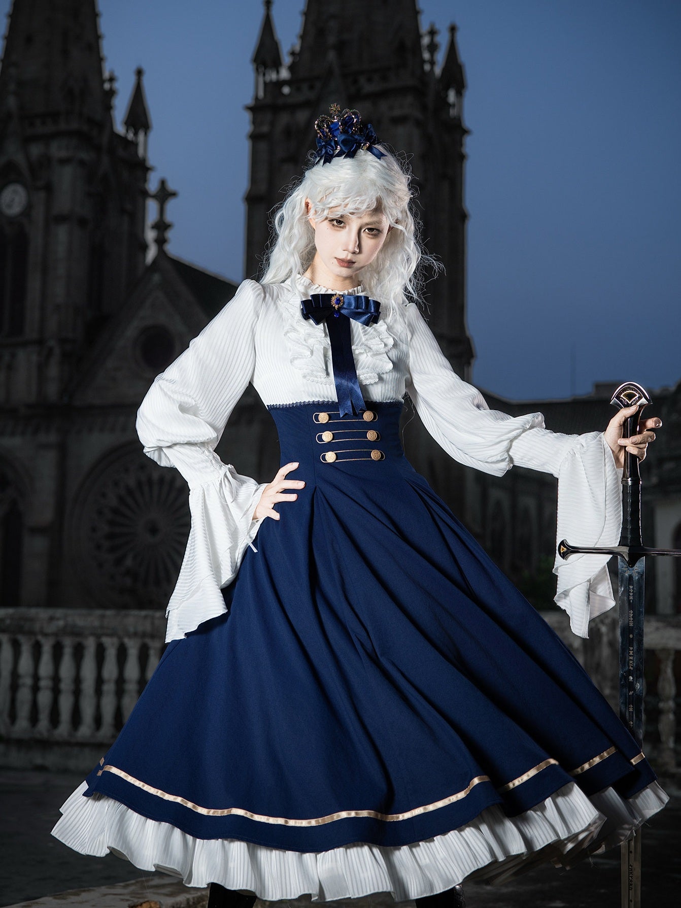 Eternal Crown Royal‑Court Faux Two‑Piece Lolita OP with Cape Set