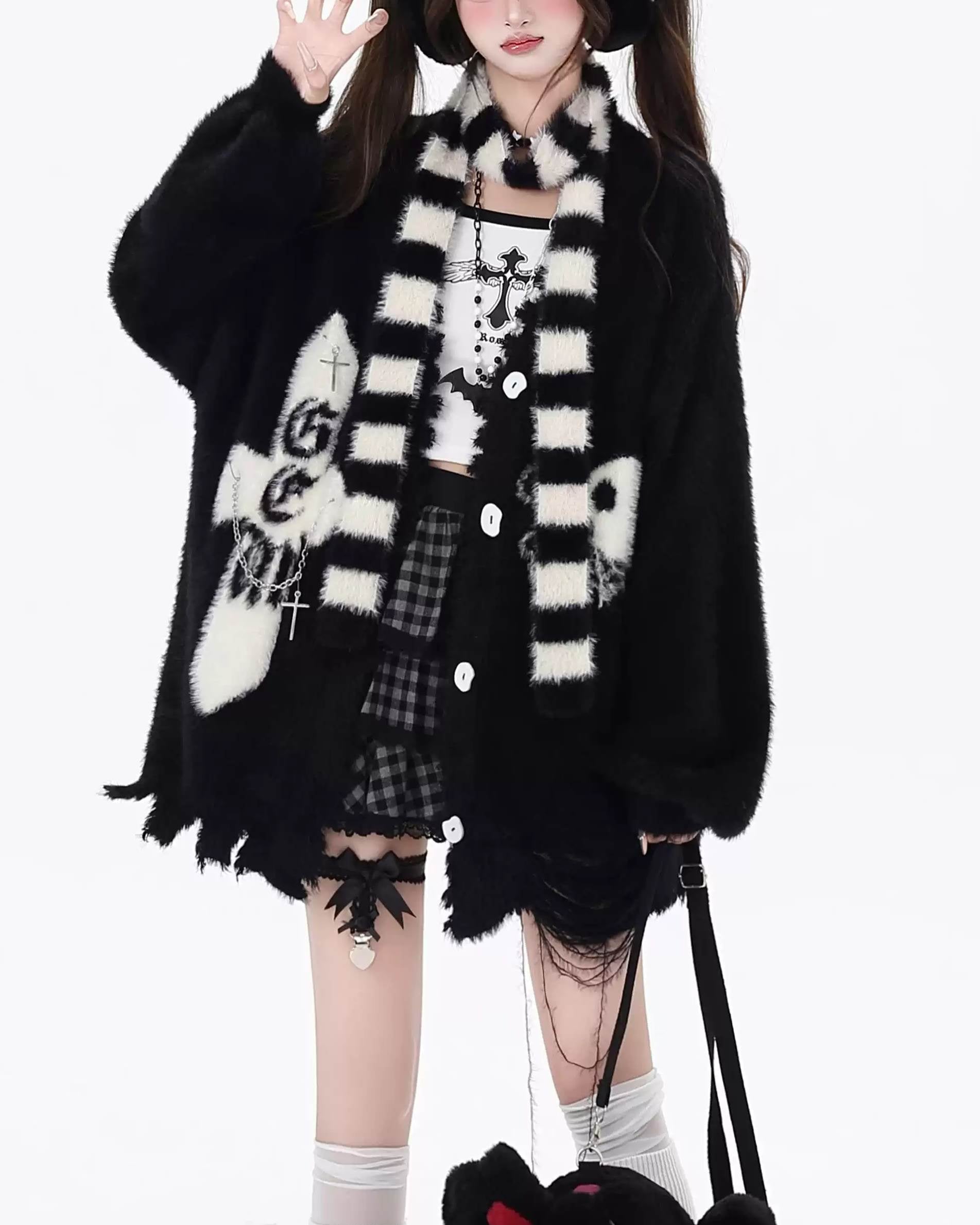 Soft Alternative Y2K Faux Fur Knit Cardigan Sweater LE1028