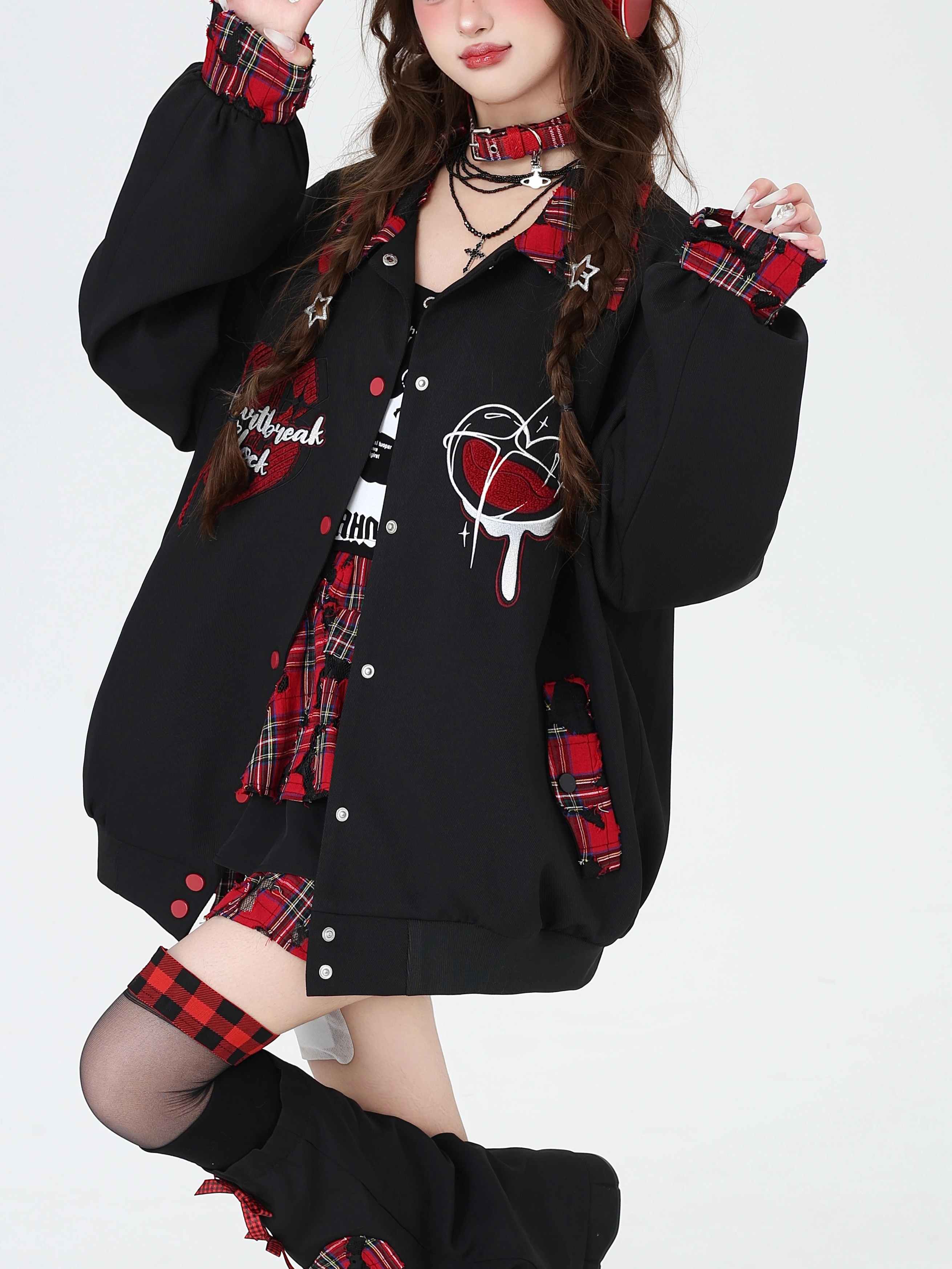 Harajuku Heart Embroidery Bomber Jacket LE1022