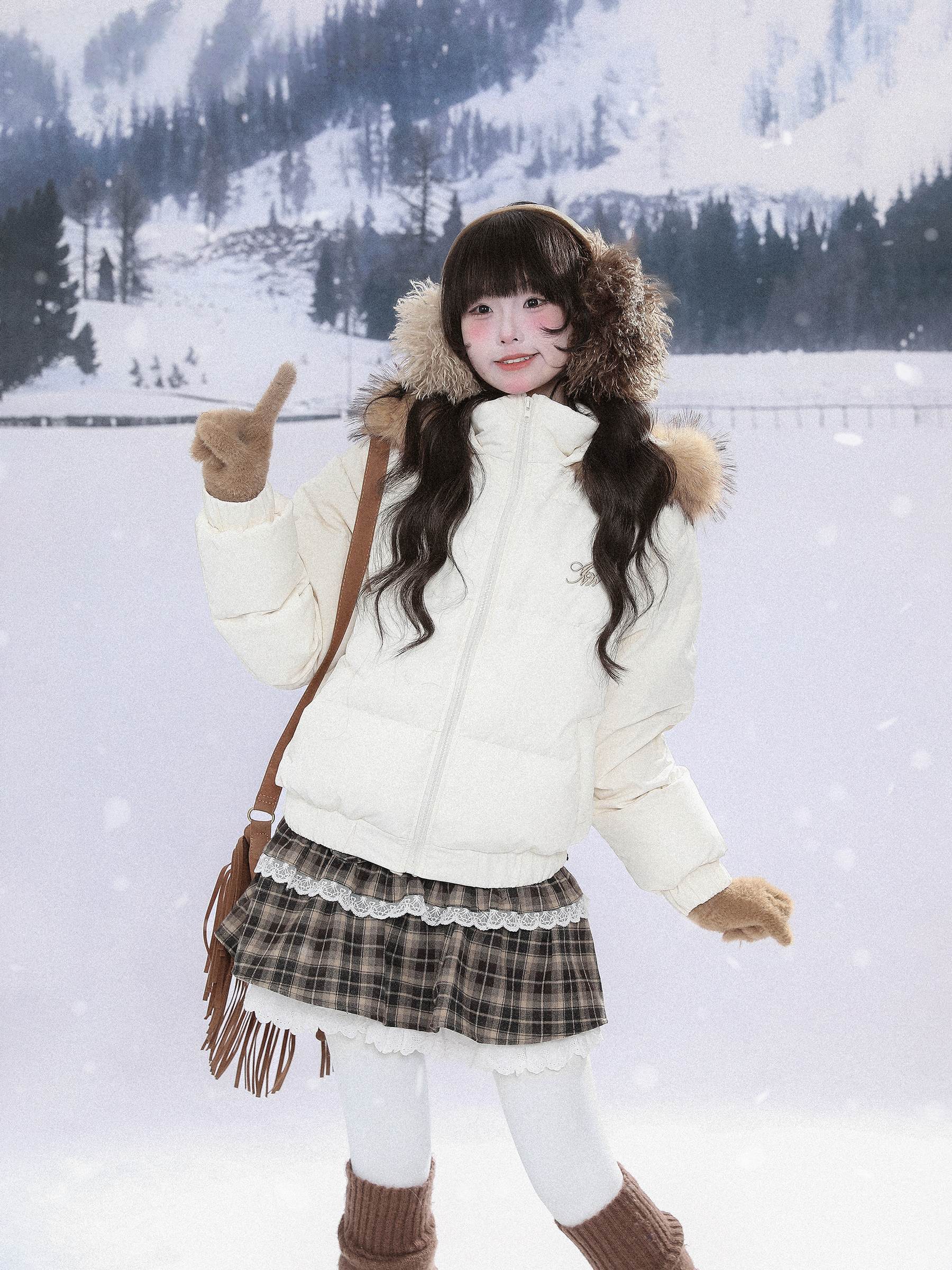 Girly Fashion Plush White Duck Down Winter Coat MGD0007