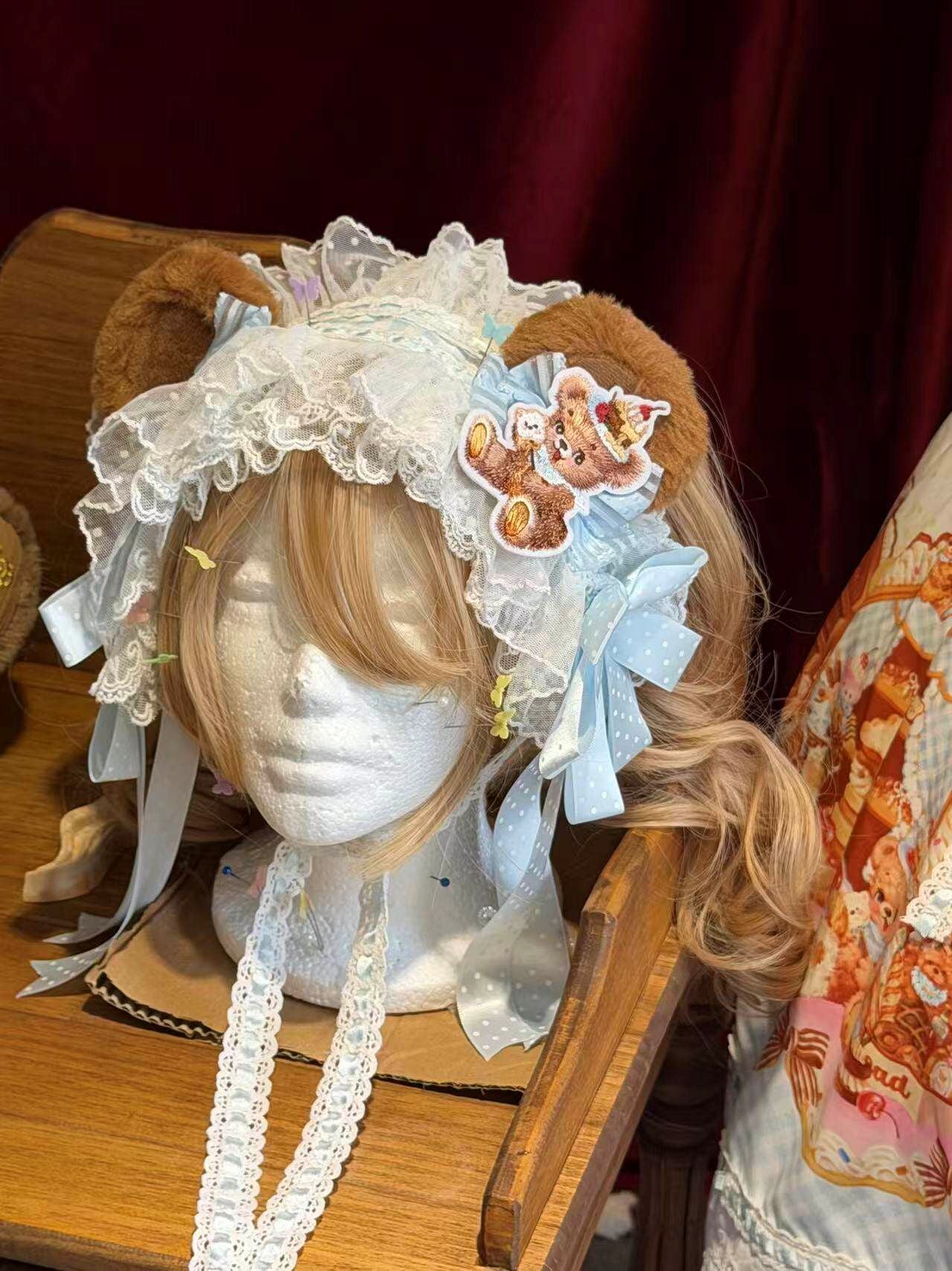 Cream Waffle Bear Lolita OP/JSK Dress
