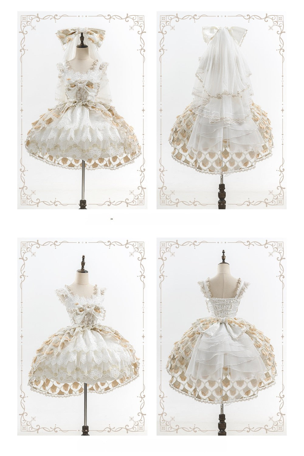 Peacock Feather SP Bridal Lolita White & Gold JSK Dress