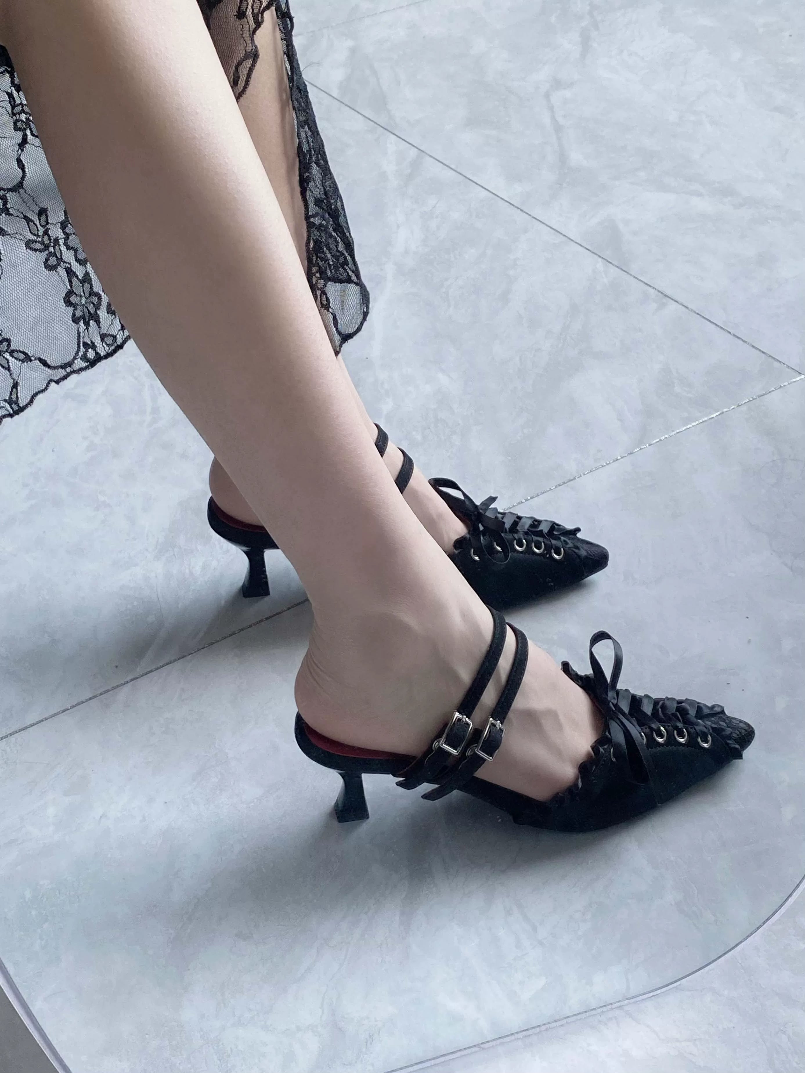 Old Countess Gothic Lolita Genuine Leather Stiletto Heels
