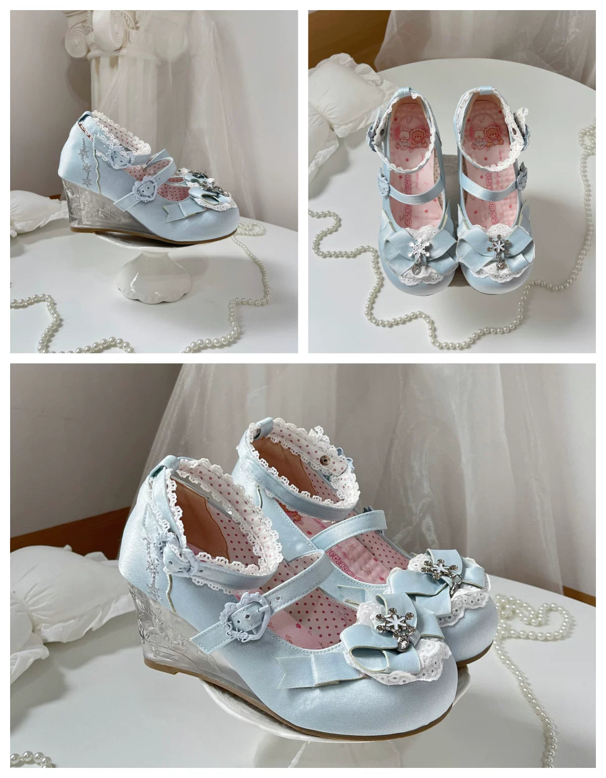 Snow Gift Sweet‑Girl Embossed Novelty‑Heel Lolita Wedge‑Heel Shoes