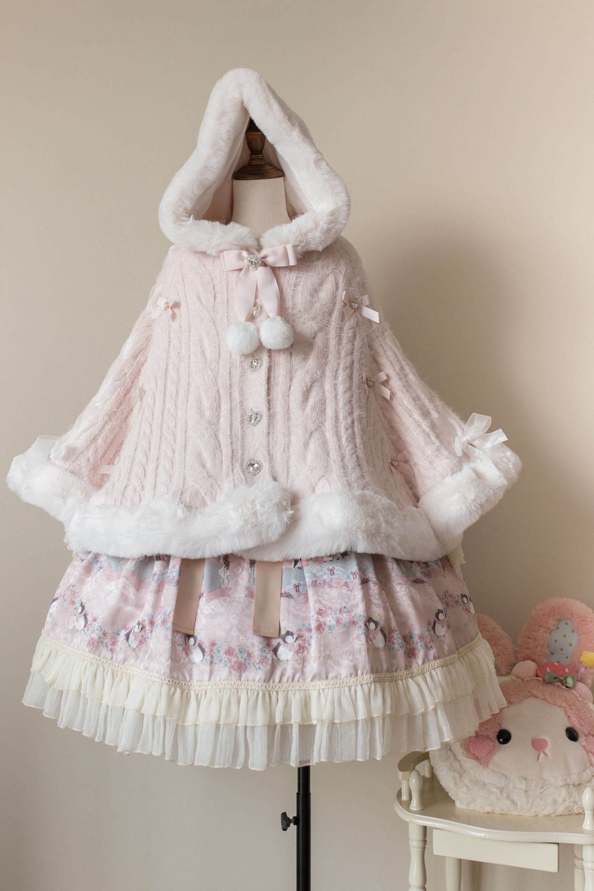 Sweet Berry White or Pink Loose Fit Lolita Knit Cape