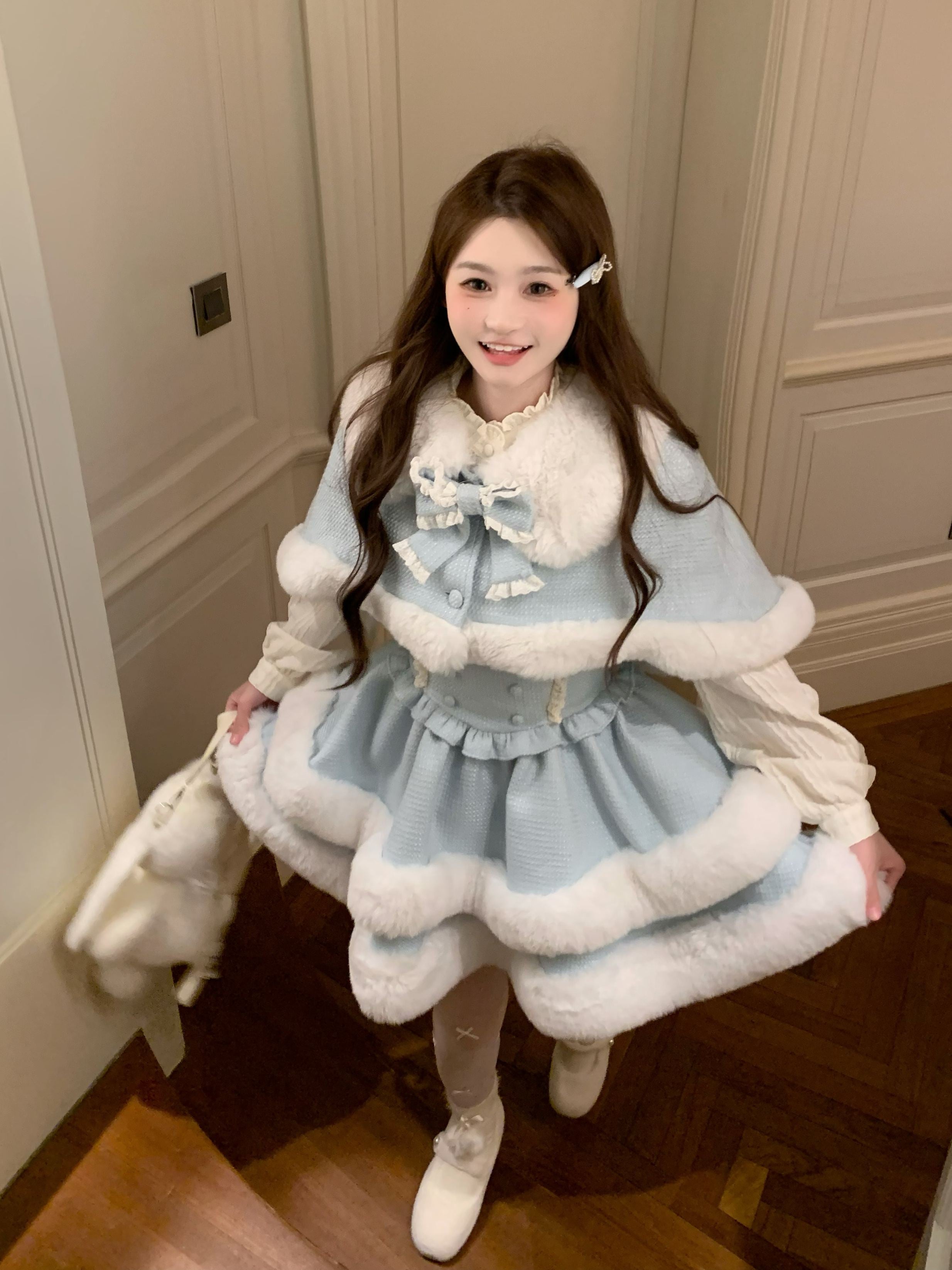 Winter Girly Bow Cloak Light Blue Set MGD5149