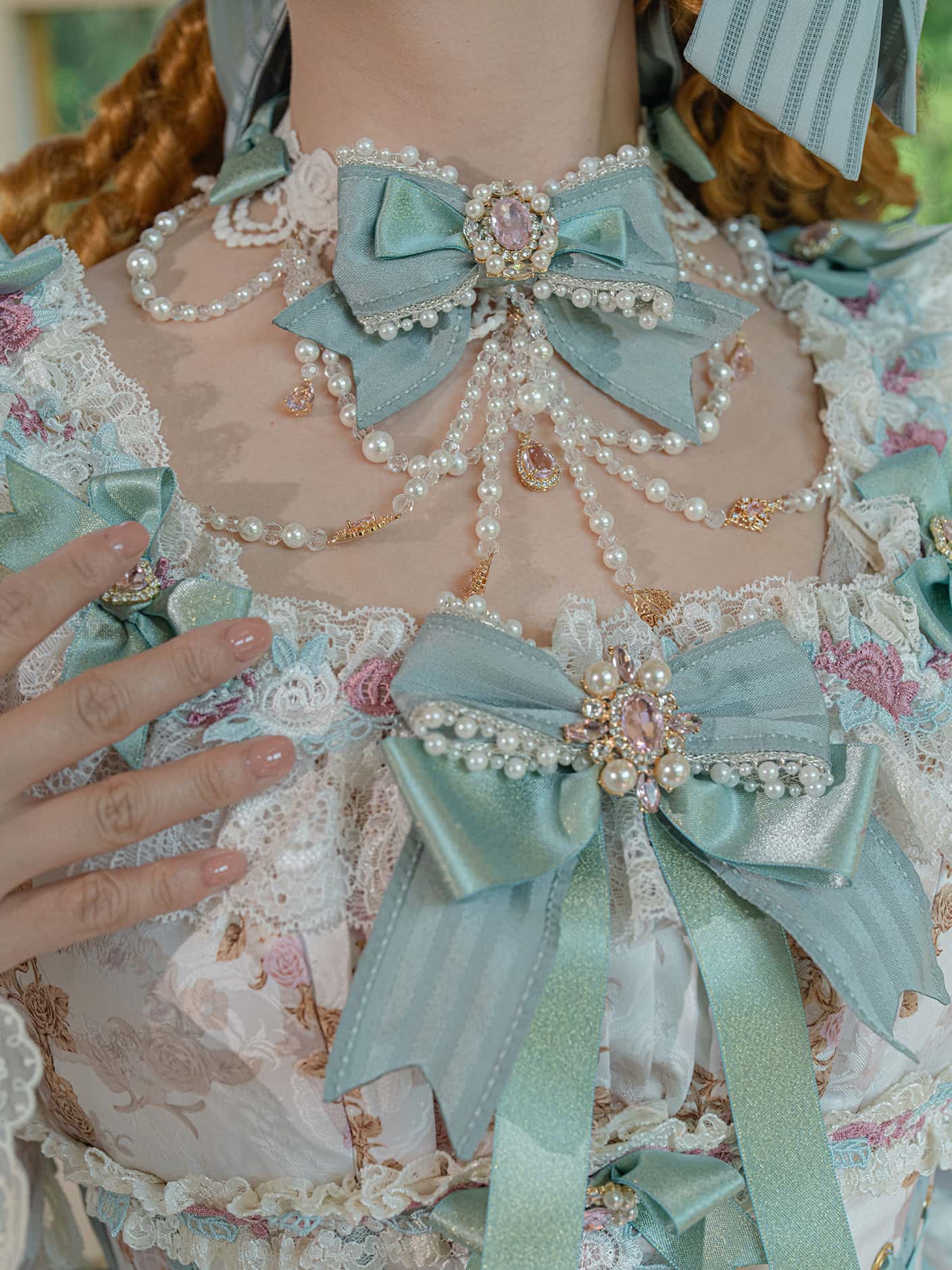Antique Gem Fragrance Lolita Green Long Dress Set