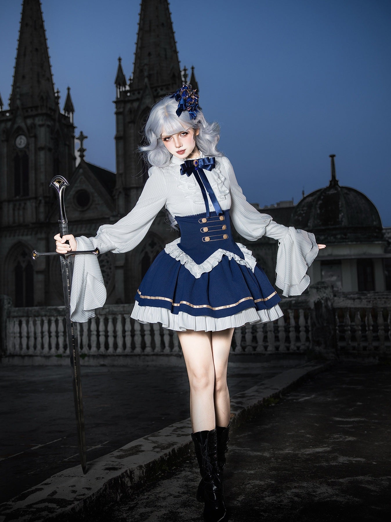 Eternal Crown Royal‑Court Faux Two‑Piece Lolita OP with Cape Set