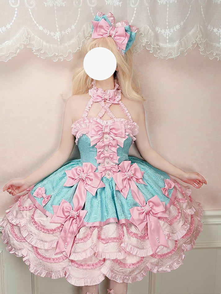 Sweet Petals Lolita Pink & Green Halter Dress
