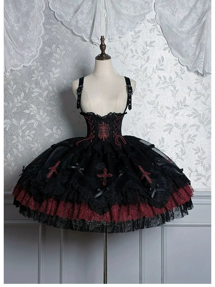 Dark Mist Banquet Gothic Suspender Dress & Blouse Set