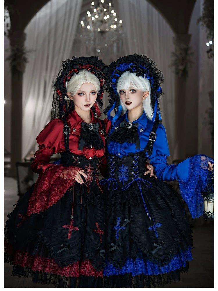 Dark Mist Banquet Gothic Suspender Dress & Blouse Set