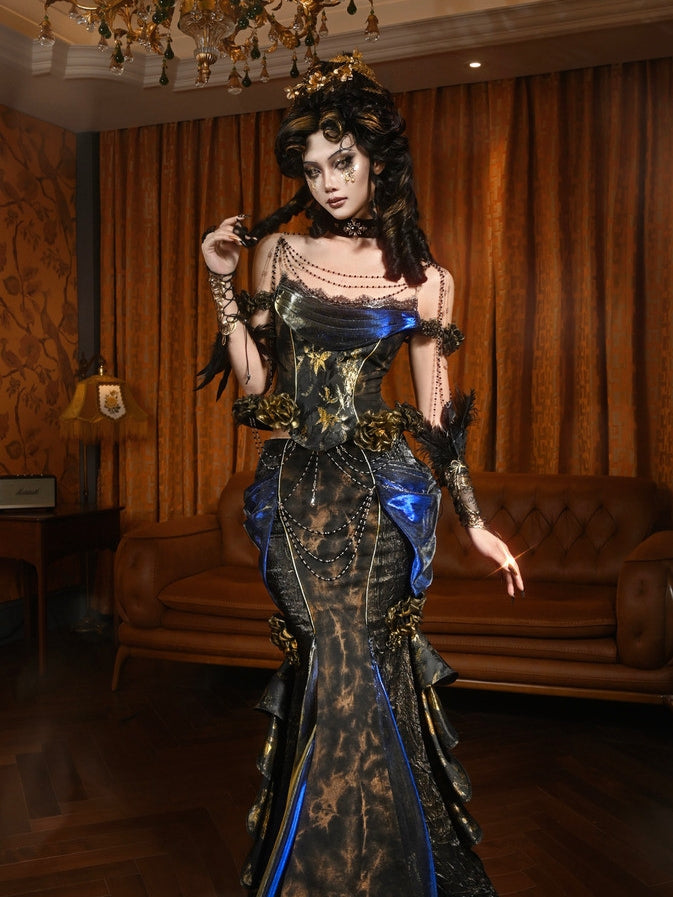 Lights Dusk Classic Boned Corset & Mermaid Skirt Set
