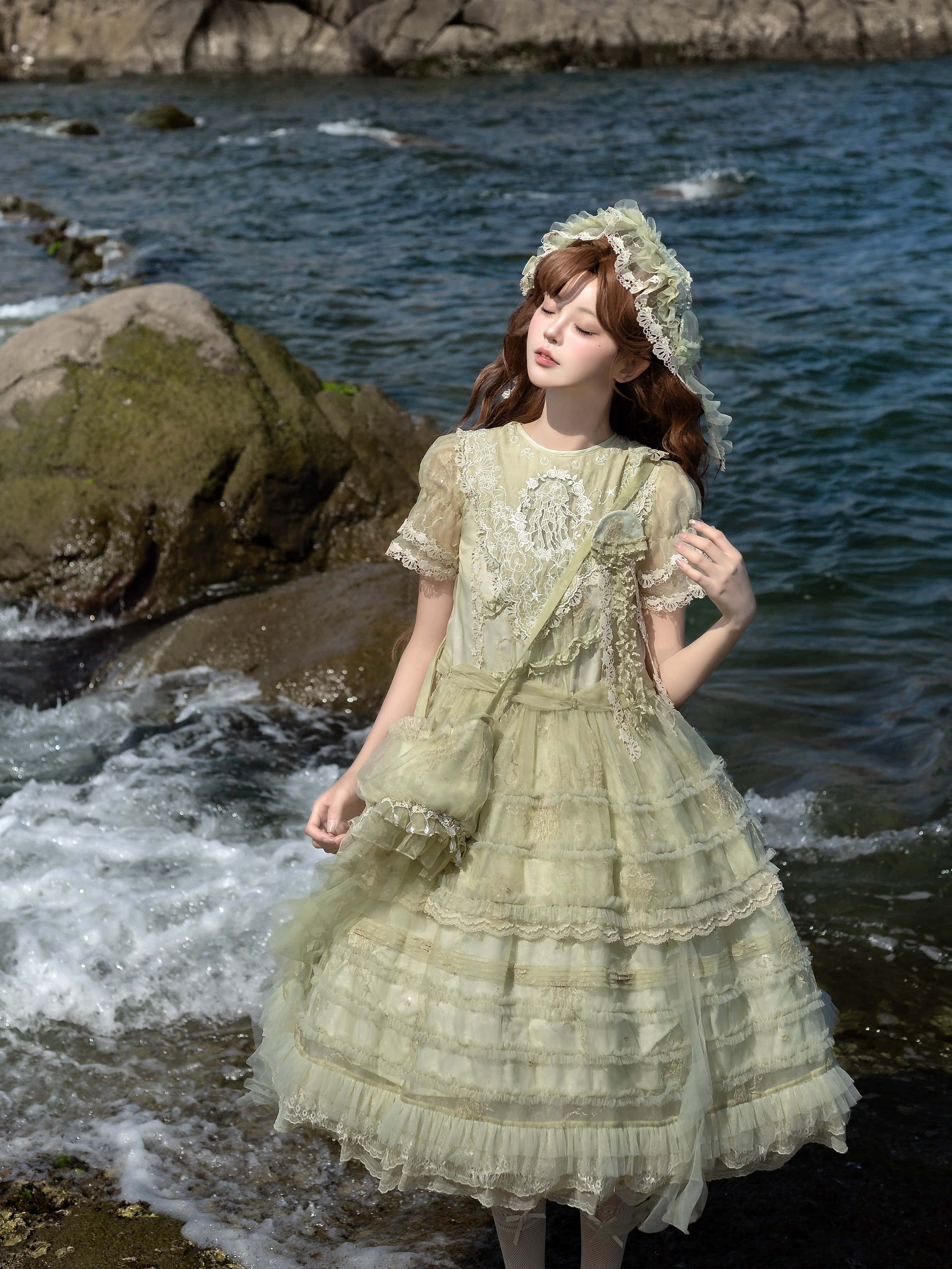 Colored Glaze Jellyfish Lolita Embroidered OP Dress