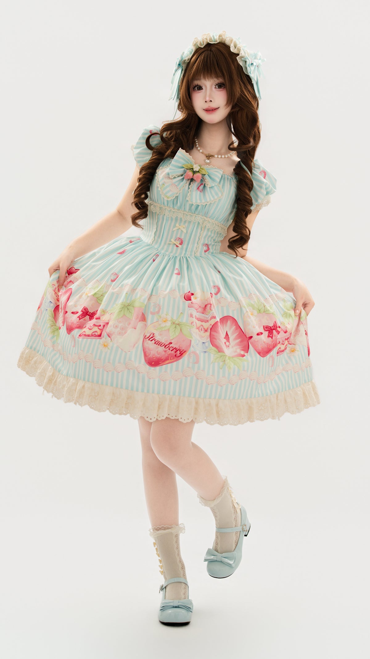 Strawberry Fairy Realm Sweet Stripe Lolita Print OP Dress