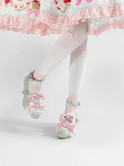 Lolita Sweet Bow Pearl Wedge Heels LE5027