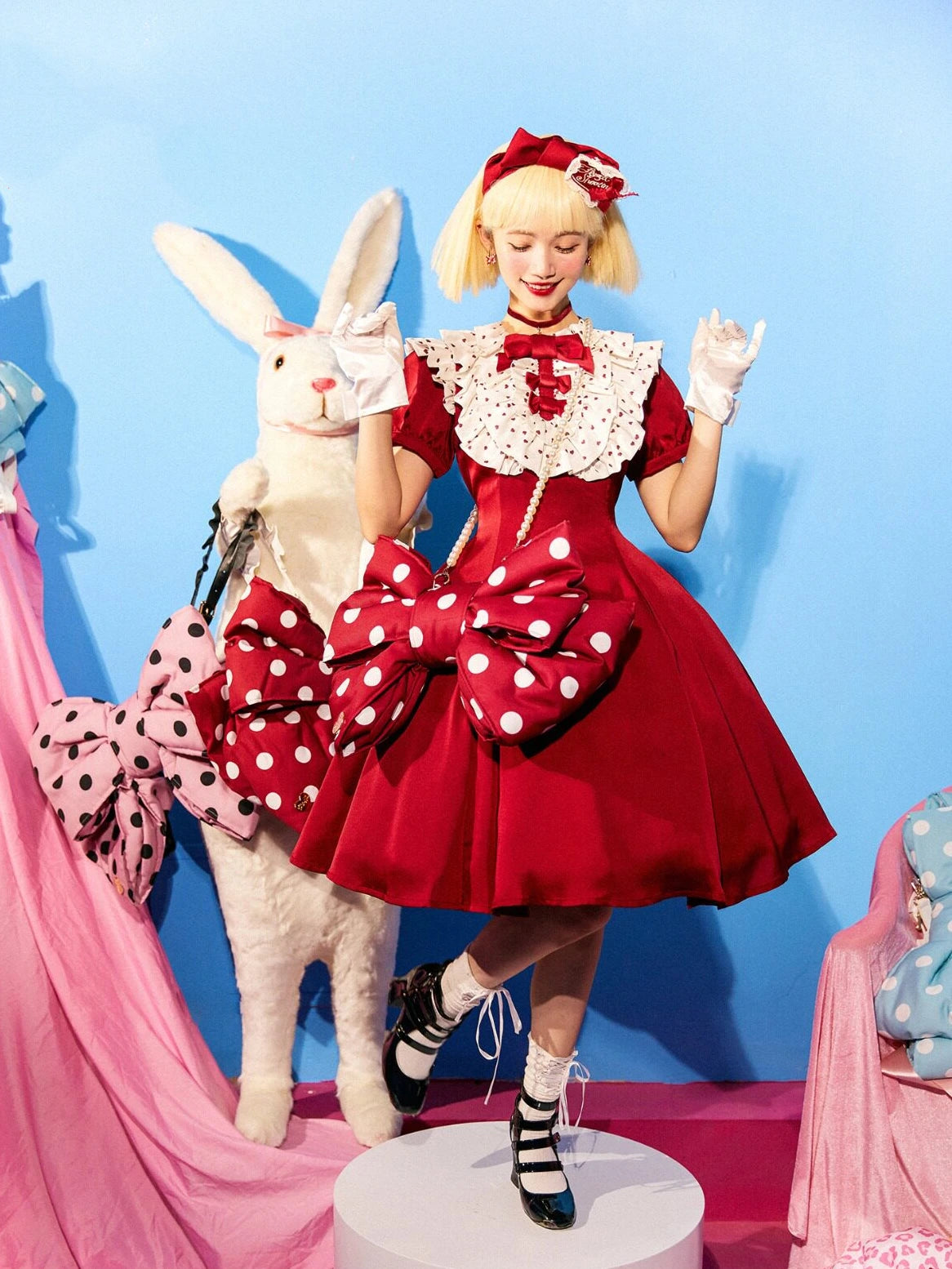 Bobo Red and White Sweet Lolita Polka Dot Bow Backpack