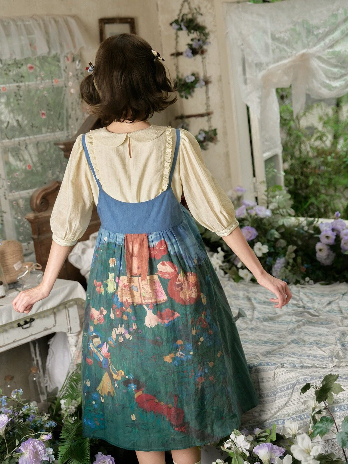 Picnic Lolita Print Vest Blouse, SK & JSK Daily Wear Outfit Set