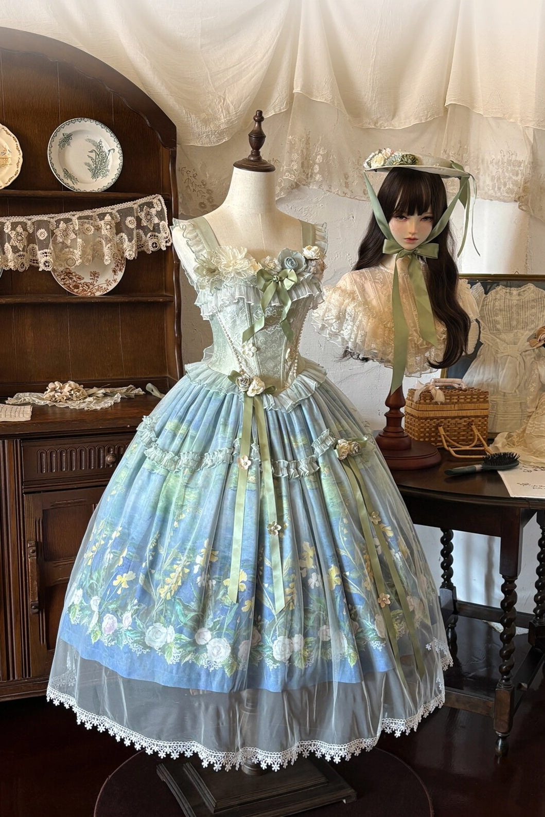 Violet‑Hued Lake Classic Oil‑Painting Printed Tulle Lolita JSK Dress