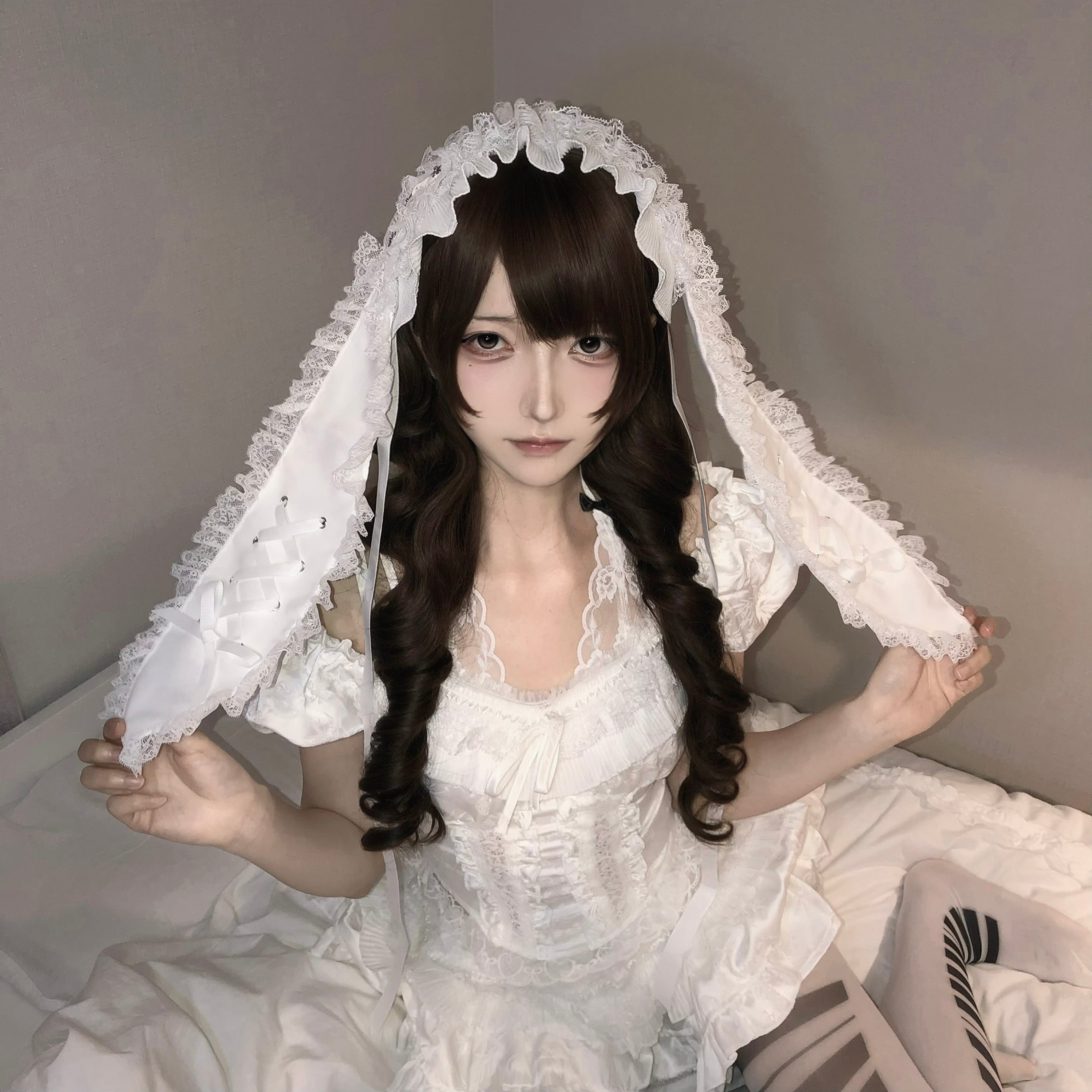 Long Ear Bunny Doll Lace Gothic Lolita Headband with Paw Heart Hair Clip