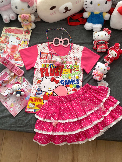 Y2K Kitty Dot Puff T-shirt Dress LE1083