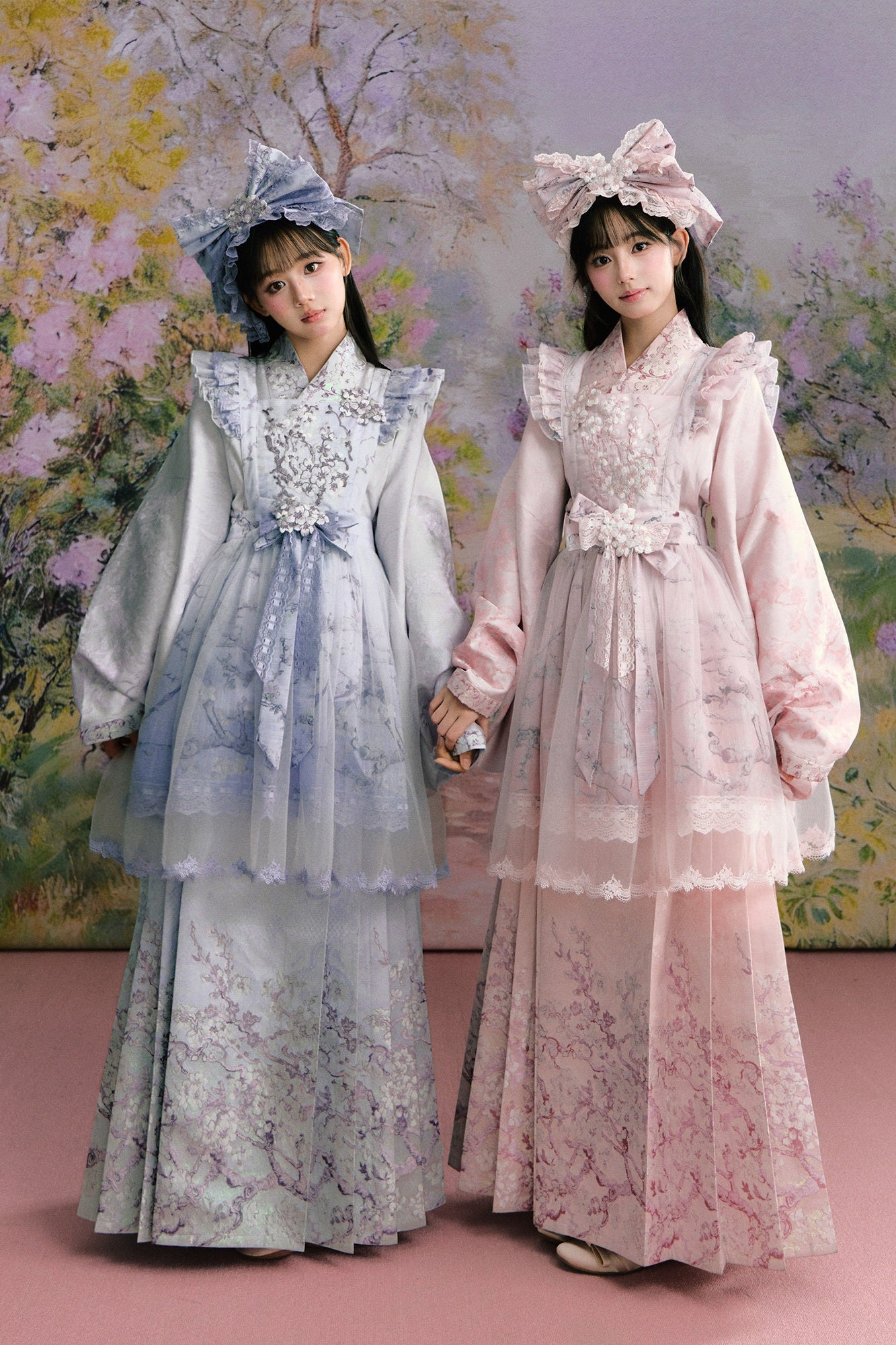 Apricot Blossom Shadow Pink & Blue Black Hanfu Lolita JSK Set