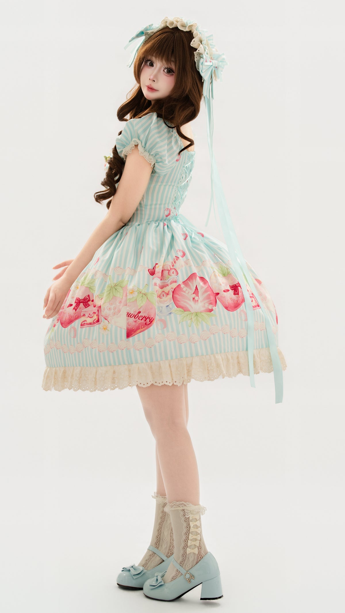 Strawberry Fairy Realm Sweet Stripe Lolita Print OP Dress
