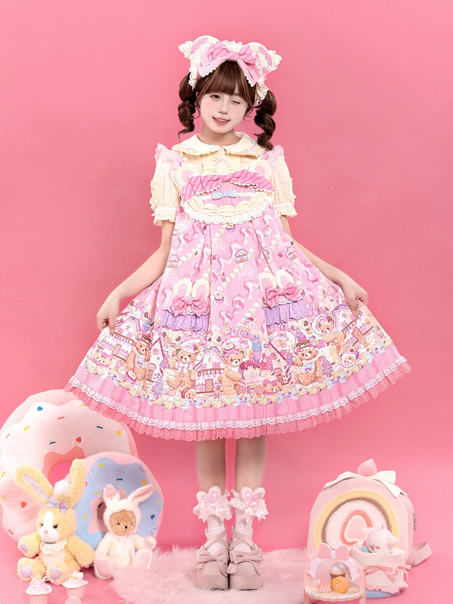 Bear Cake Sweet Lolita OP and JSK Dress Set