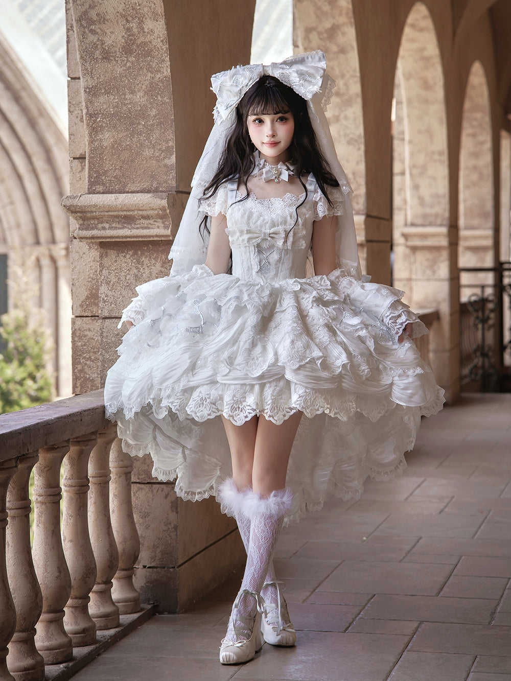 Peacock Feather SP Bridal Lolita White JSK Dress