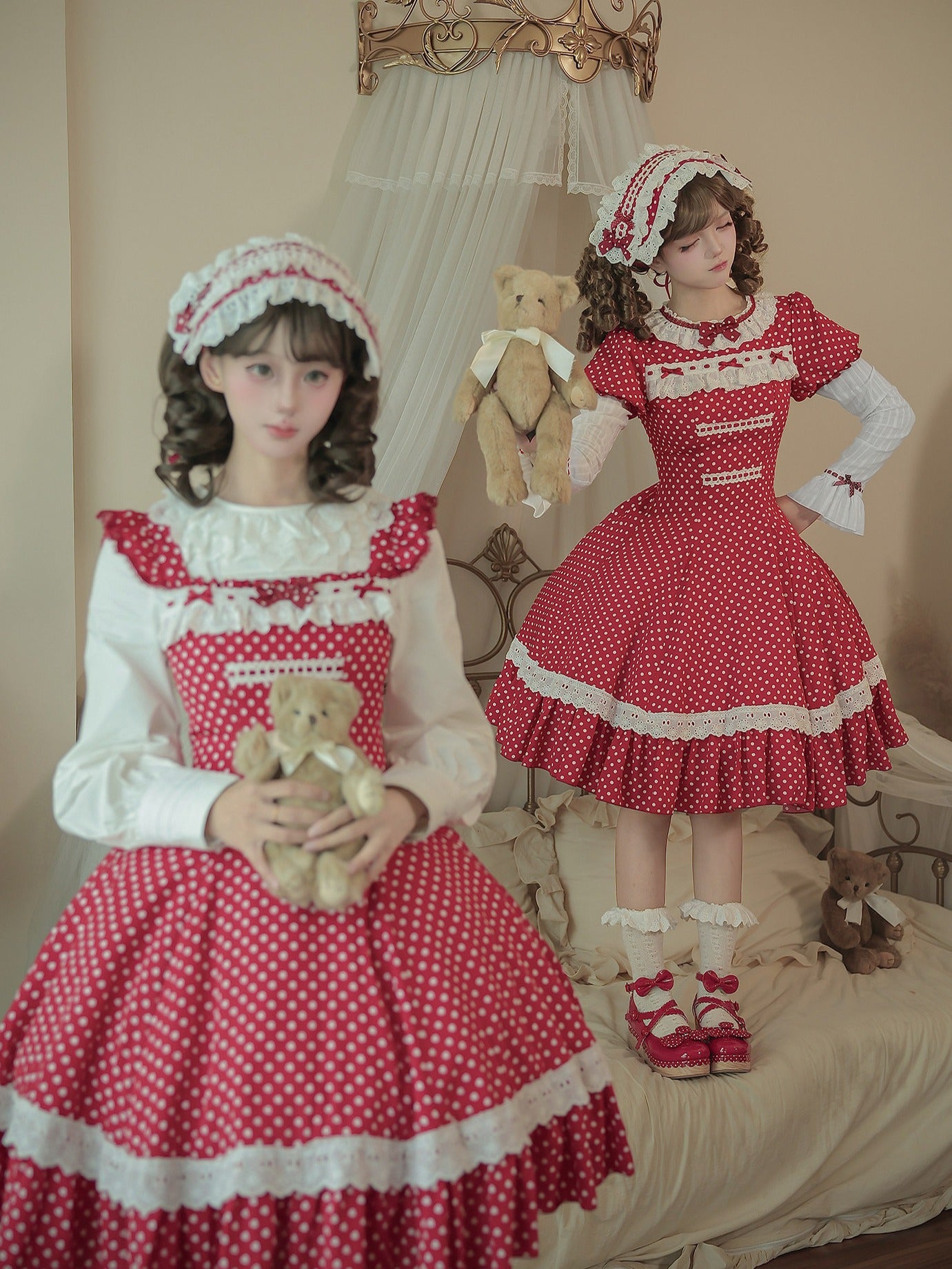 Showa Chronicle Old‑School Sweet Polka‑Dot Lolita OP / JSK Dress