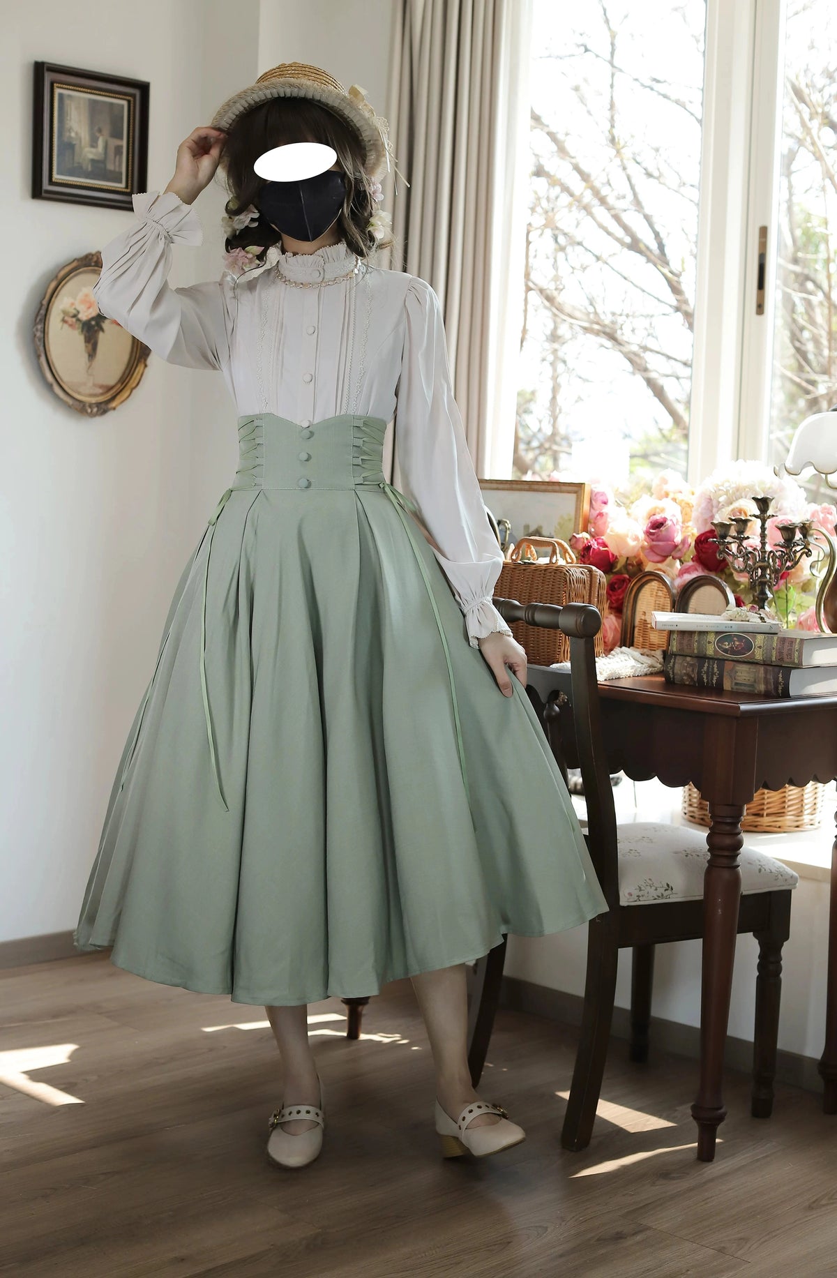 Morning Mist & Letter Paper Stand Collar Classic Lolita Blouse