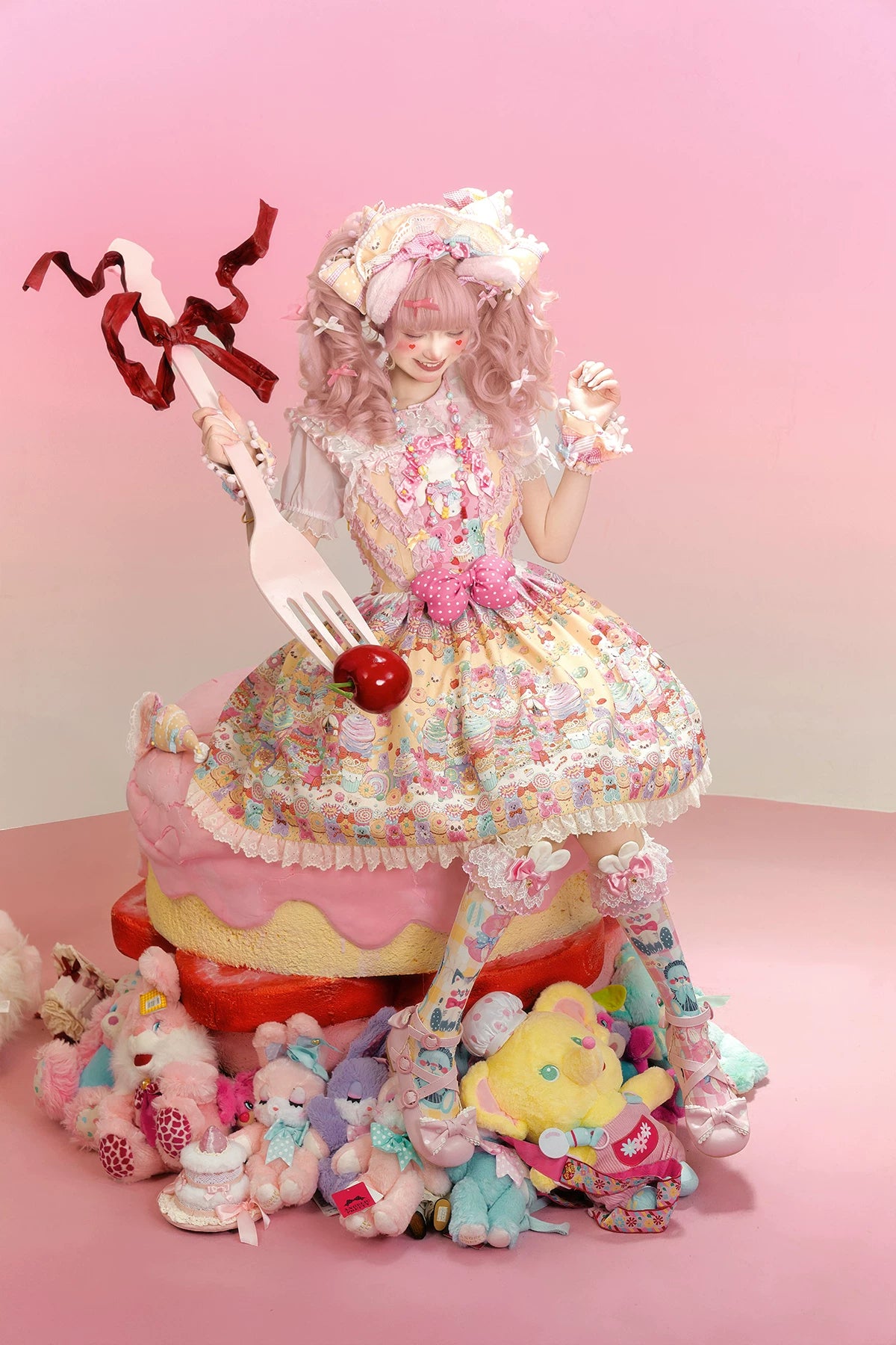 Sweet Candy House Yellow Unicorn Print Sweet Lolita Suspender JSK Dress