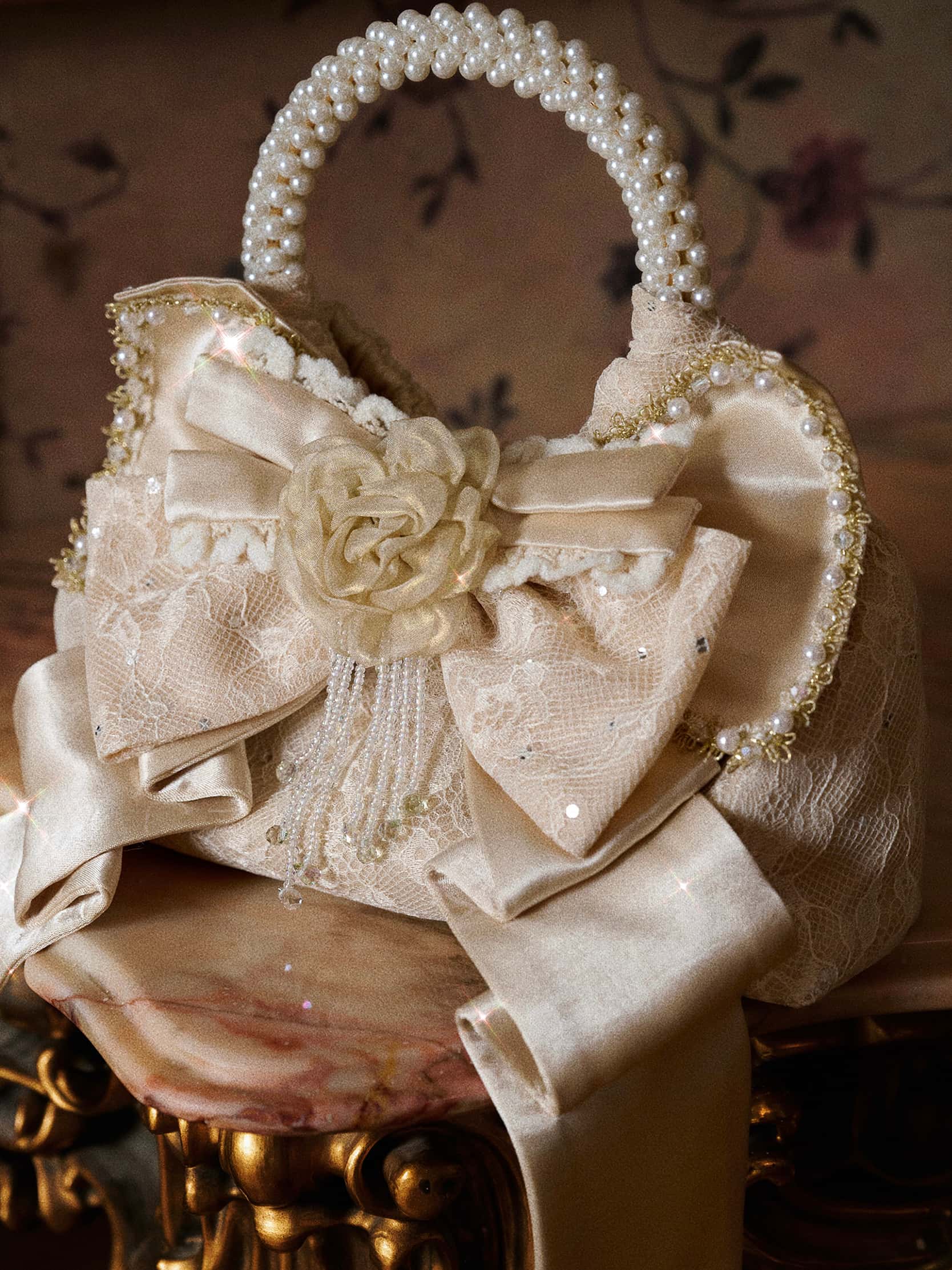 Slavic Heiress Satin Gilded Bow Handbag