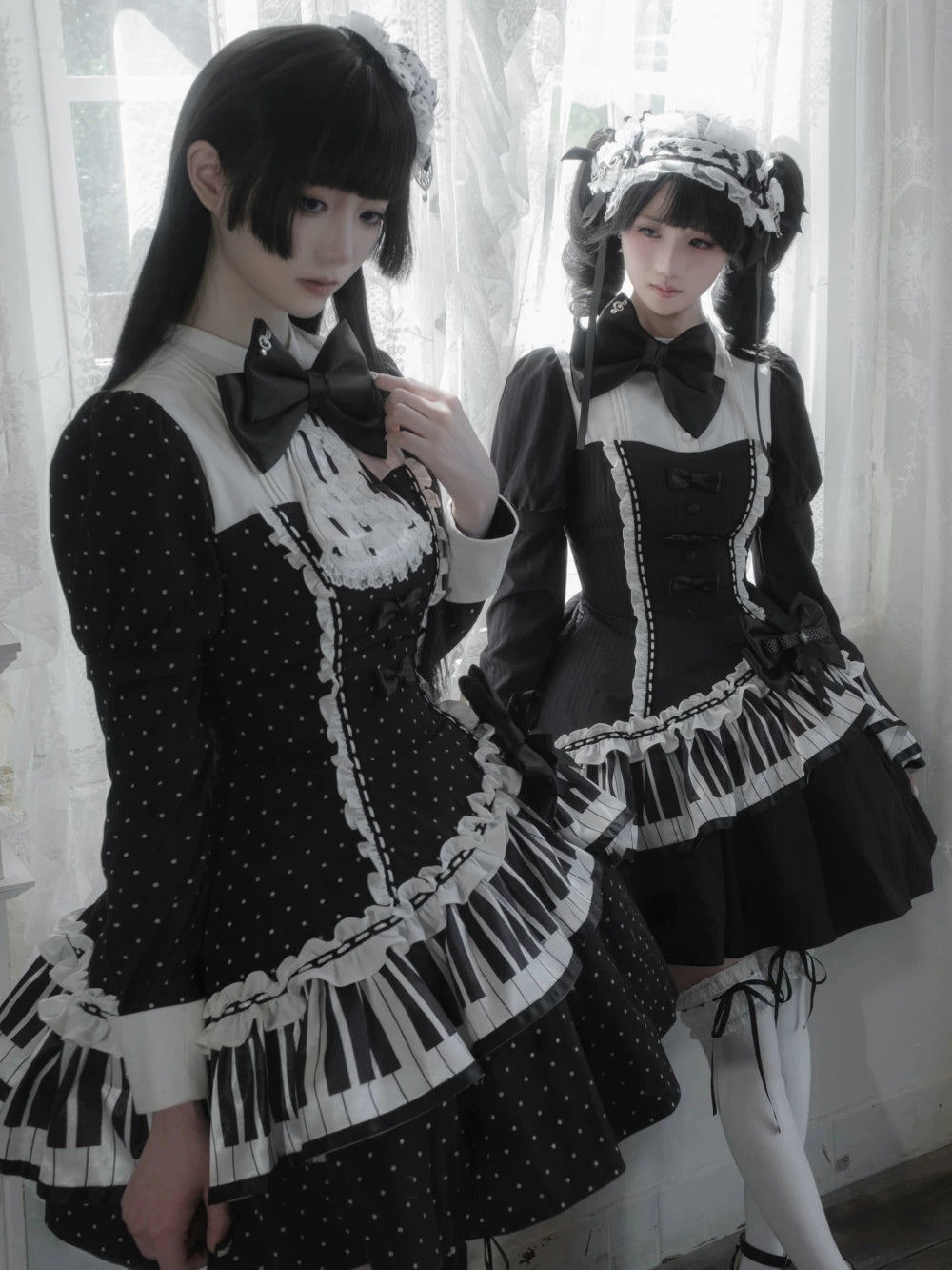 lvory & Eboony Piano Keys Black & White Gothic Waistless Flutter Doll Dress