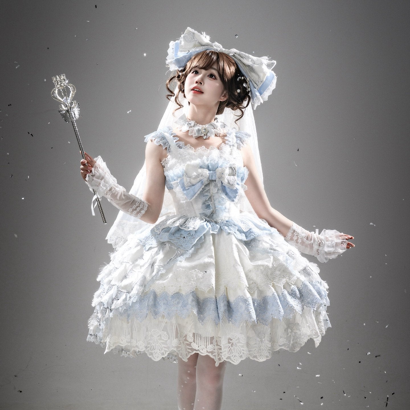 Peacock Feather SP Bridal Lolita Blue & White JSK Dress