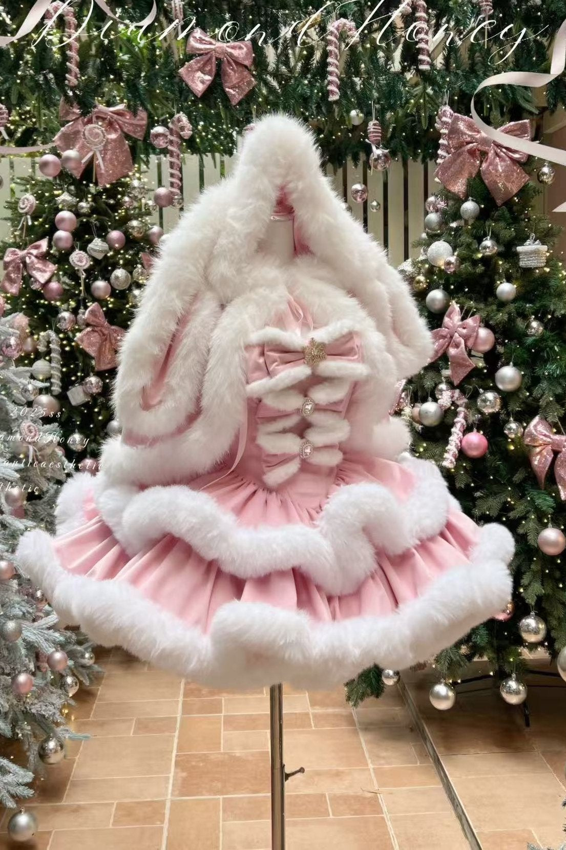 Christmas Pink Bunny Doll Dress