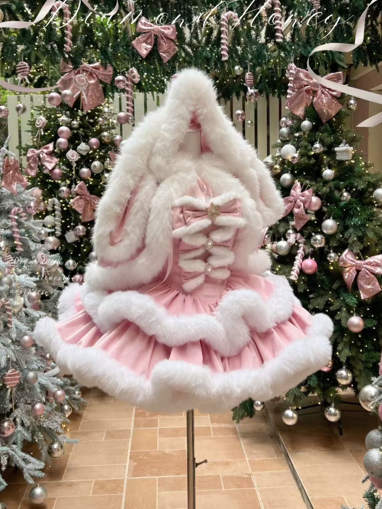 Christmas Pink Bunny Doll Dress LFD0007