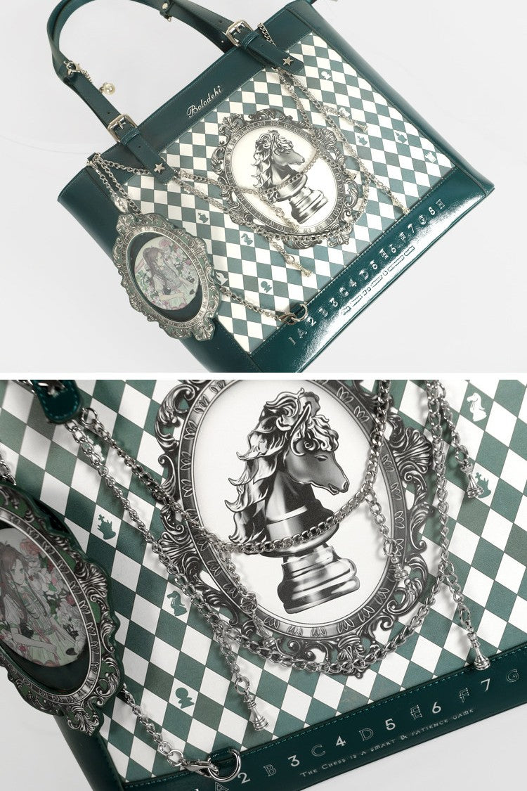Chessboard Lolita Argyle Illustrated Tote Ita Bag