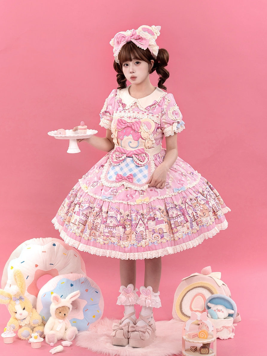 Bear Cake Sweet Lolita OP and JSK Dress Set